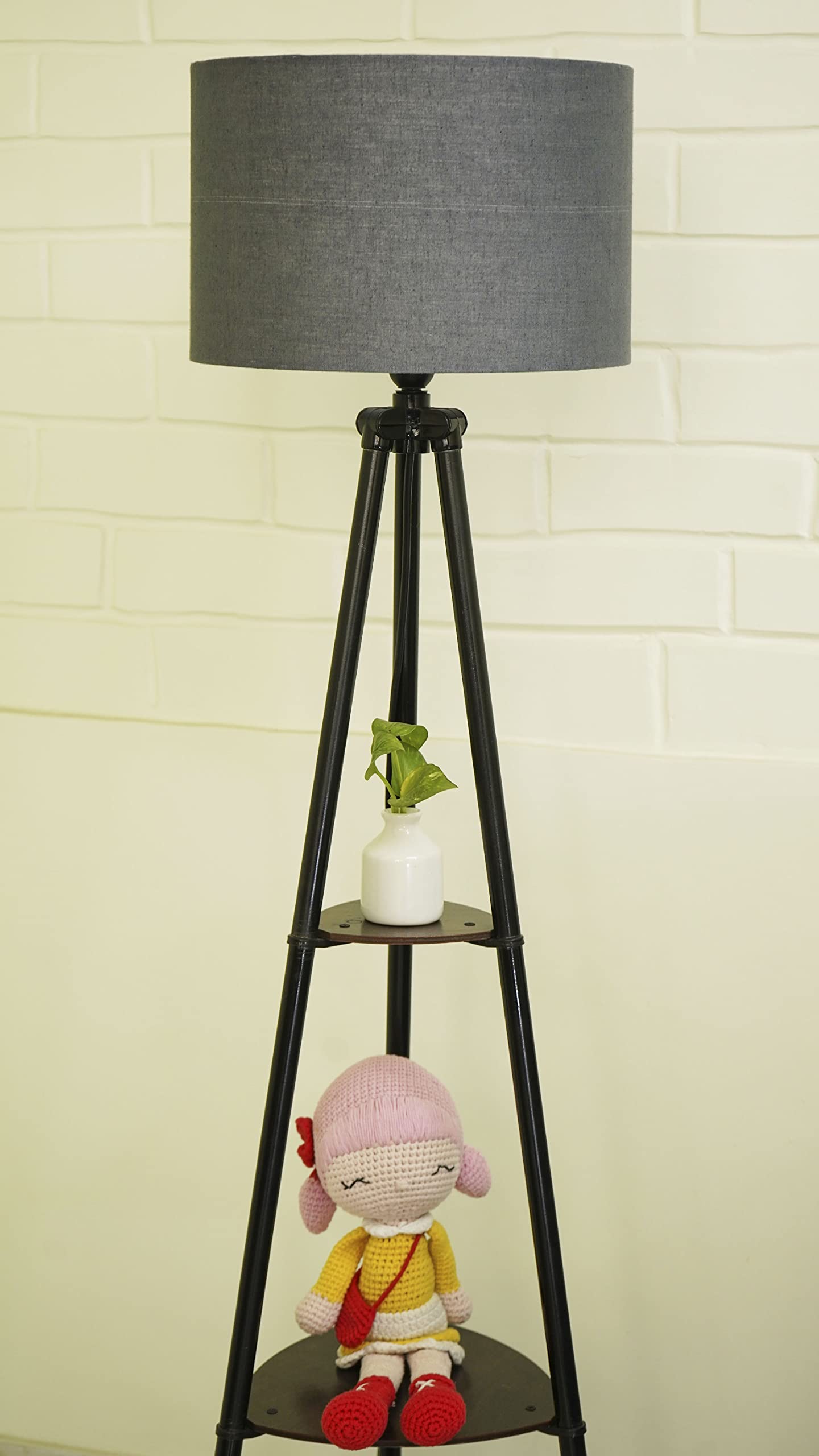 Crosscut Furniture Metal Floor Lamp with 3 shelves (Gothic Grey)