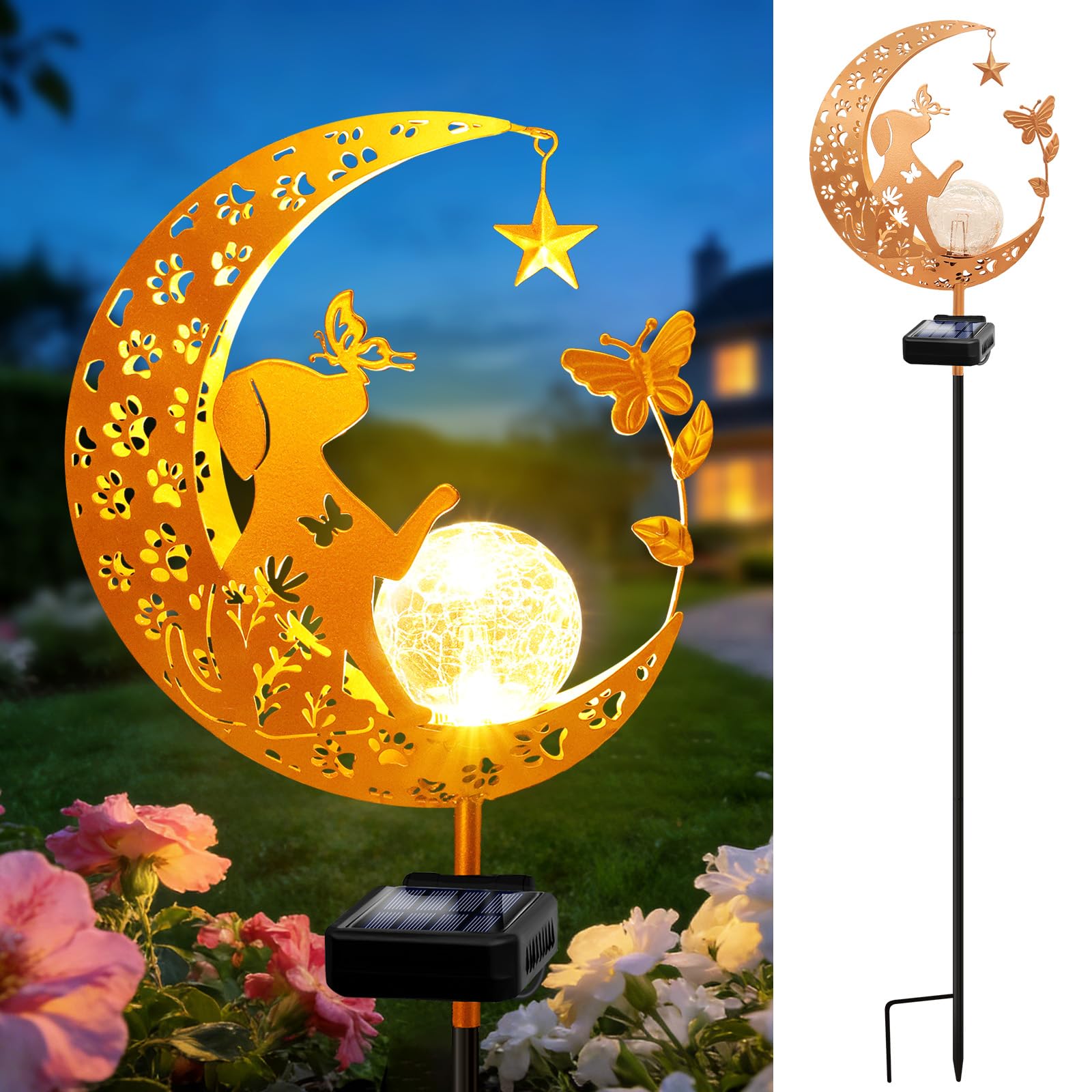 ZNYCYE Solar Garden Decor Outdoor Statue, Moon Fairy Garden Figurines with Dog Design for Mom Women Grandma Solar Stake Lights f