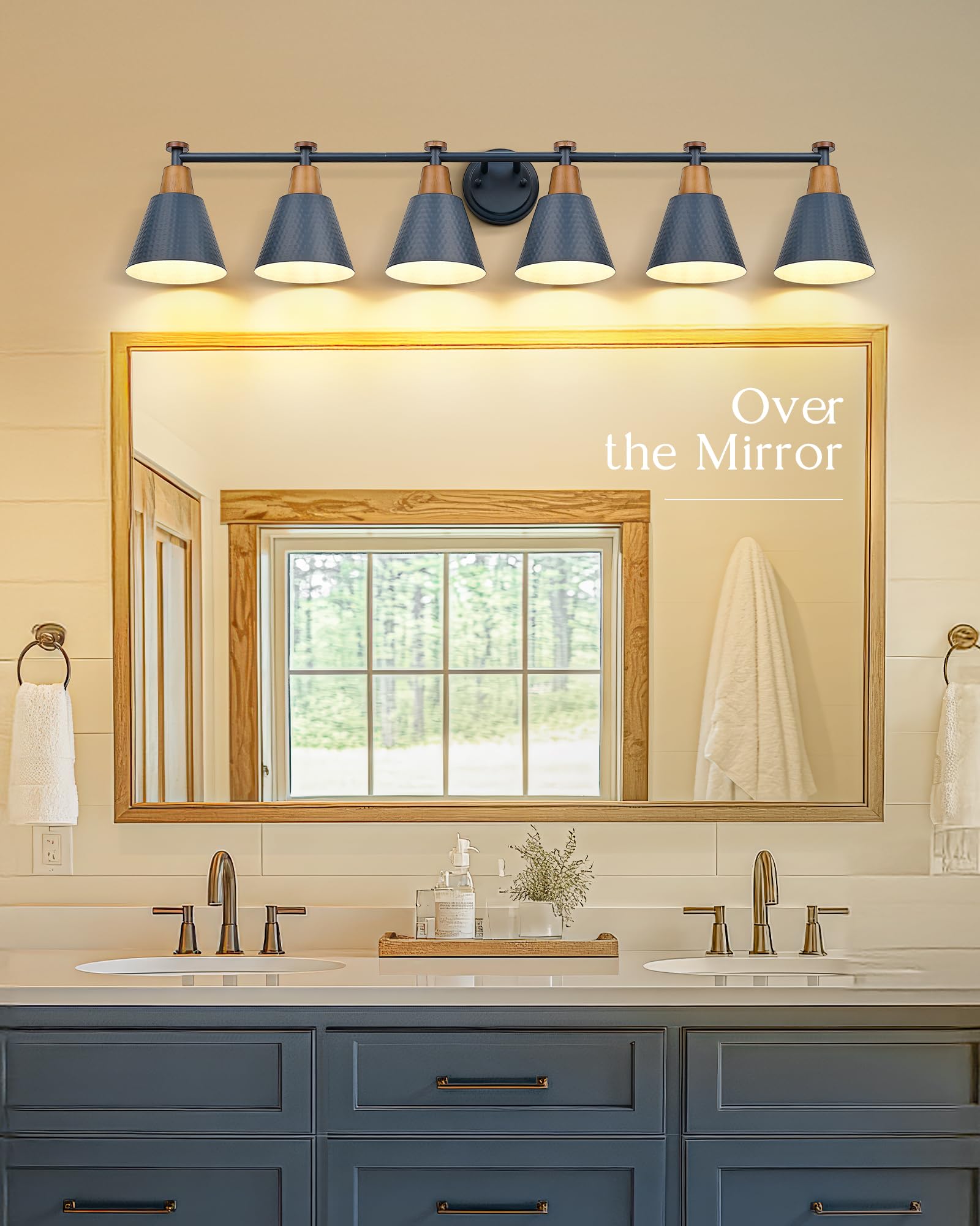 Femila Vintage Bathroom Light Fixtures, 45.3'' Bathroom Lighting Fixtures Over Mirror, 6 Light Bathroom Vanity Light, Blue Finis