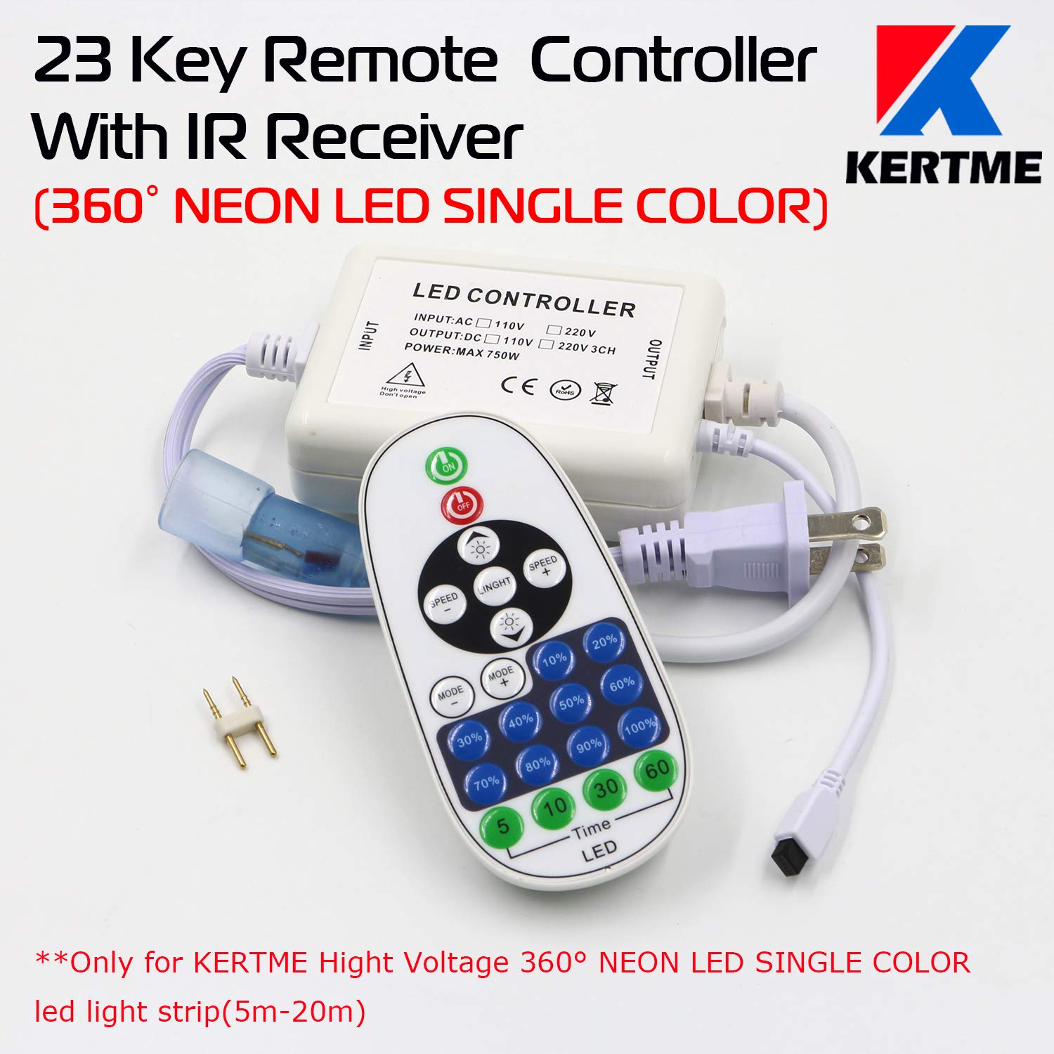 KERTME Neon LED Light Strip, 360° Dimmable, Waterproof, 5m/16.4ft, Pink, Model 360 degree-NEON-P-5M