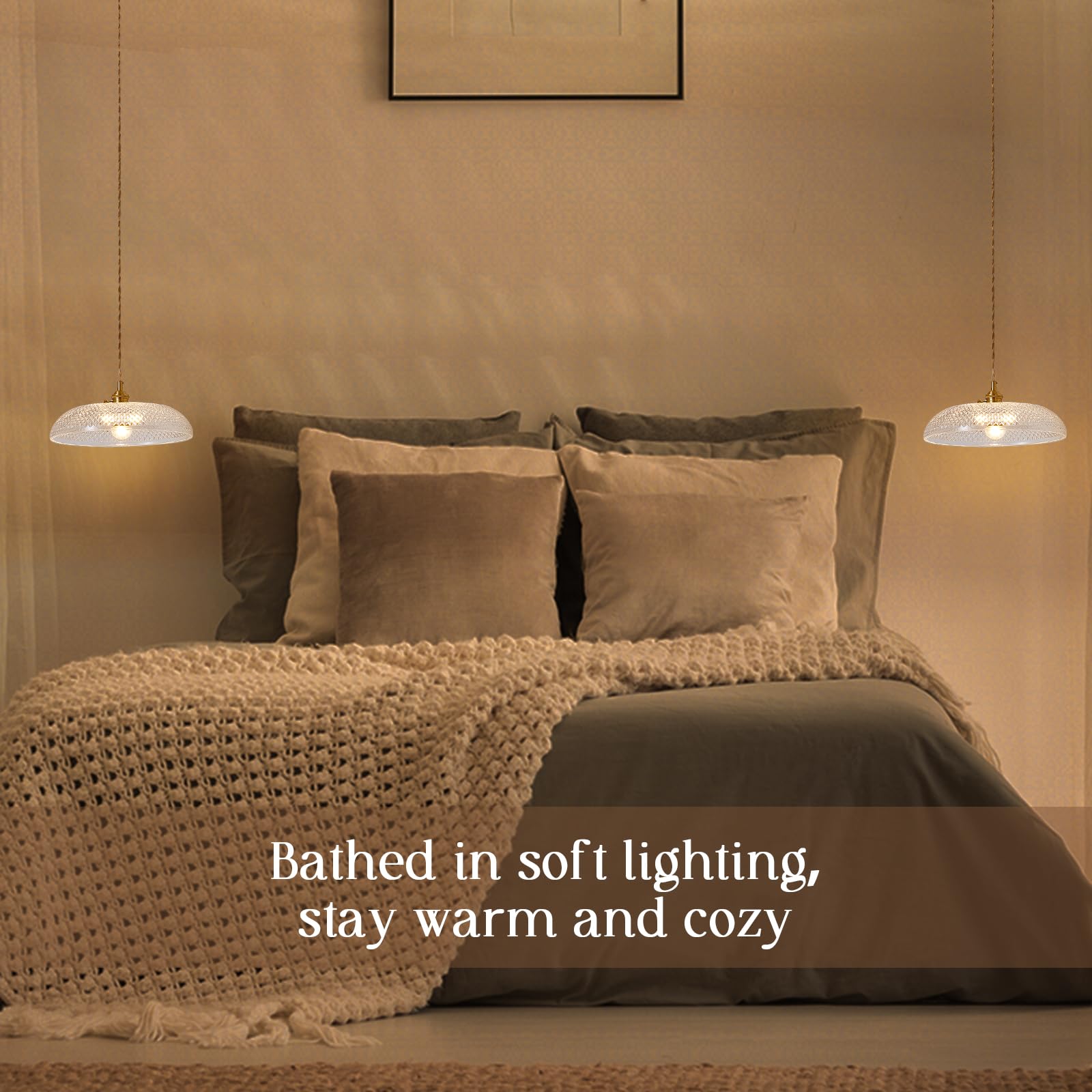 Oyisen Plug In Pendant Light,11.8 Inch Hanging Light With Plug In Cord Glass Lampshade Hanging Lamp Plug In Adjustable Golden Light Cord Hanging Light Plug In For Bedroom