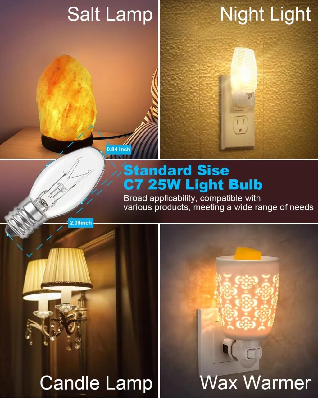Ouukoo Himalayan Salt Lamp Bulbs - 120V 25W High Output Warm White Light 2700K For Himalayan Salt Lamps & Baskets, Scentsy Plug-