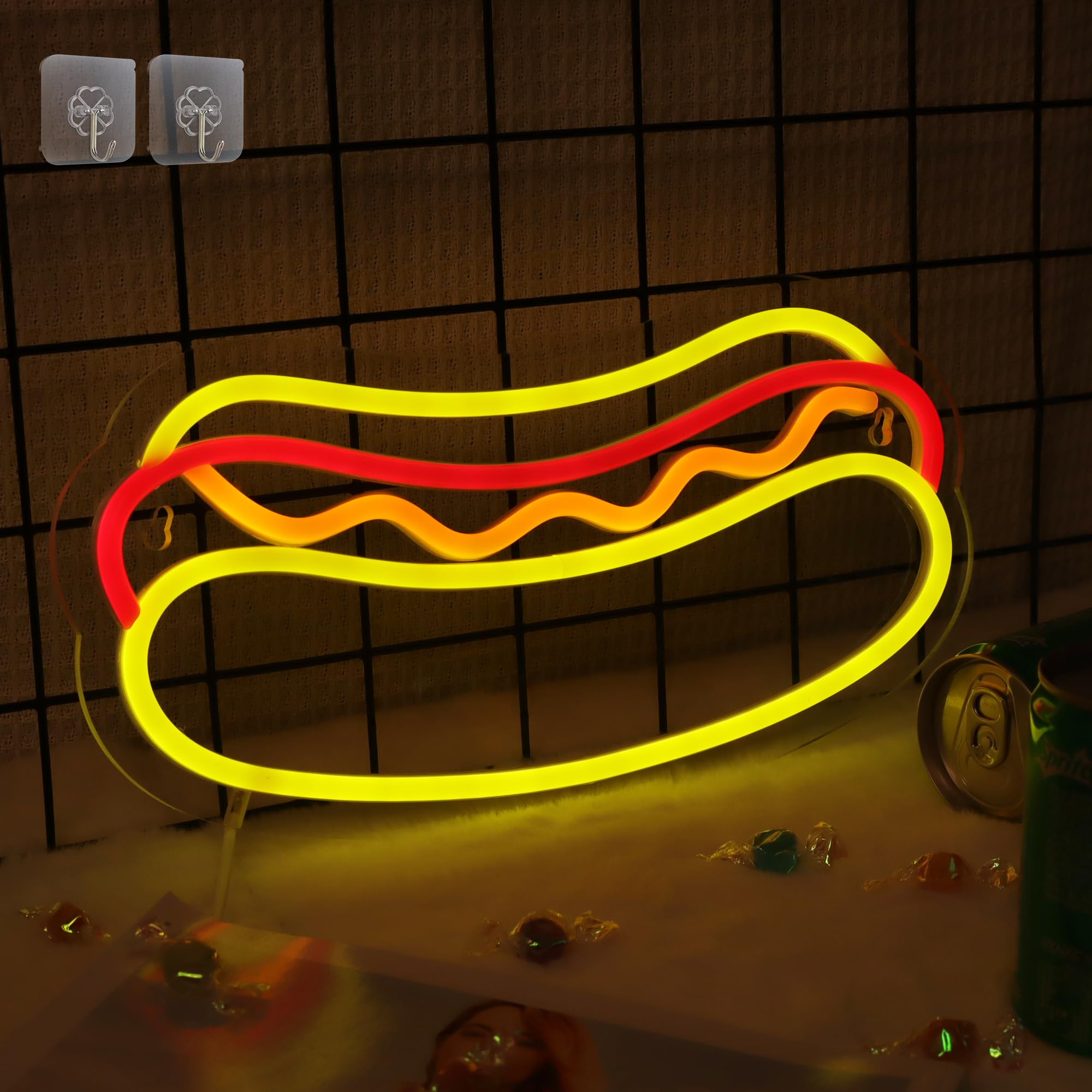 Attivolife Hot Dogs Neon Sign LED Lamp - Acrylic Wall Decor, USB Powered, Model FS-KF01NE, Color: HotDog