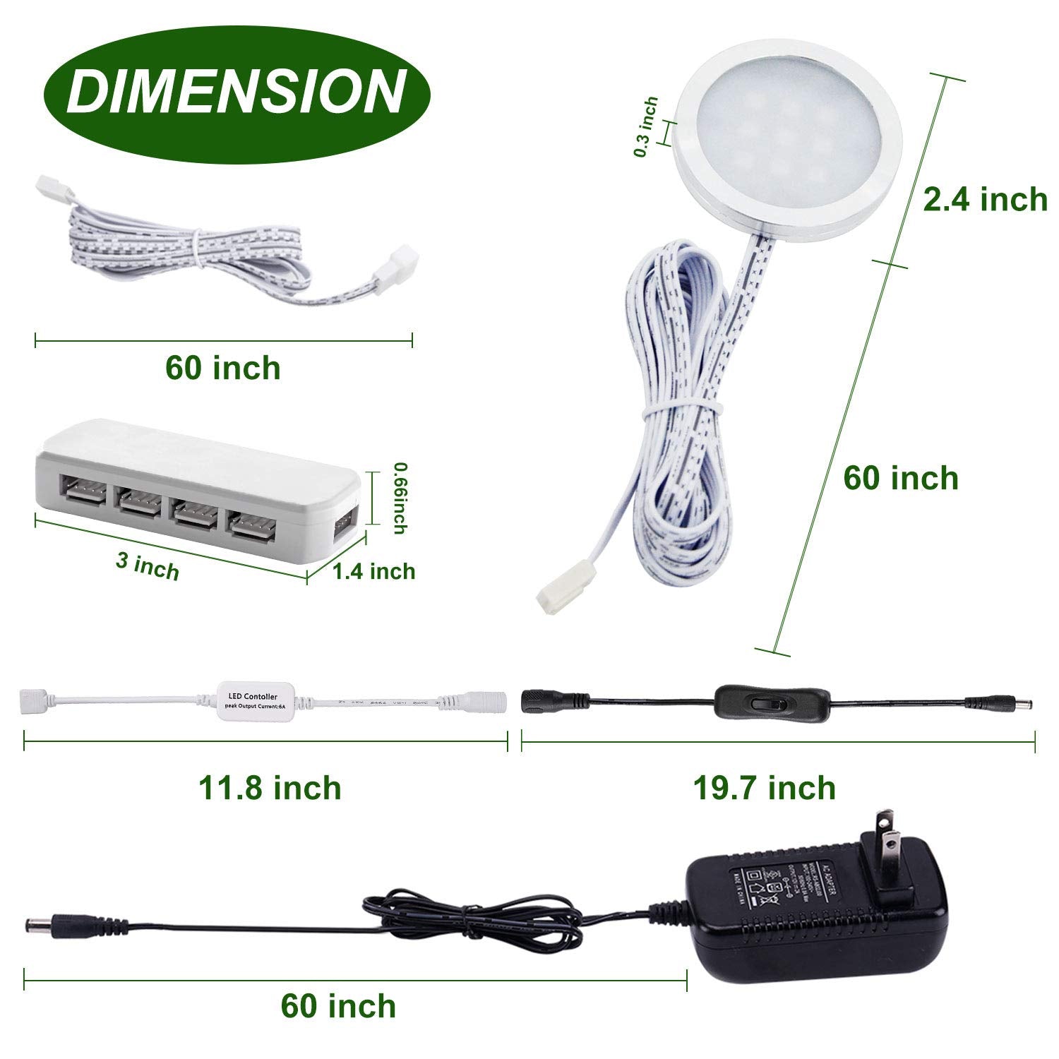 AIBOO RGB LED Under Cabinet Lights Kit, Aluminum Slim Puck Lamps, 6 Lights for Kitchen & Decor, Model YK-300000160