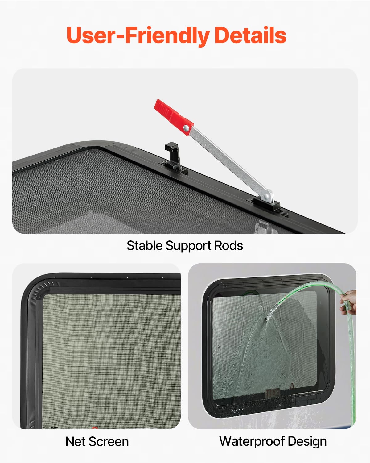 VEVOR RV Exit Window, 30 W x 20 H Tinted RV Window with Net Screen and Trim Ring, Fit for 1 1/4 - 1 13/16 Thickness Wall, RV Win