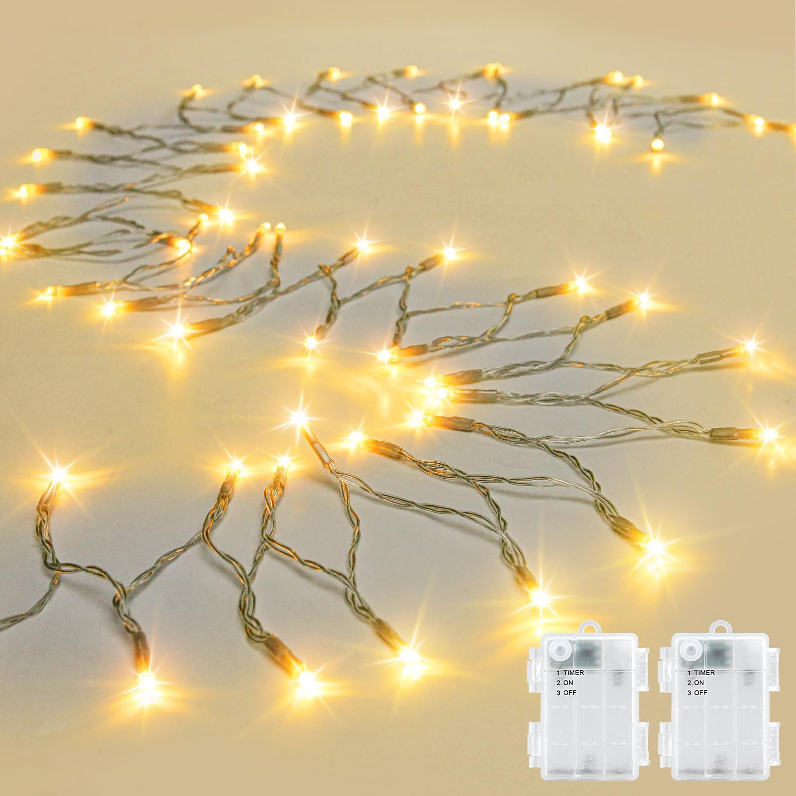 Cshare String Lights Outdoor Waterproof 9.8Ft 30 Led, Warm White Fairy Lights Battery Operated(Not Included) With Timer Clear Wi