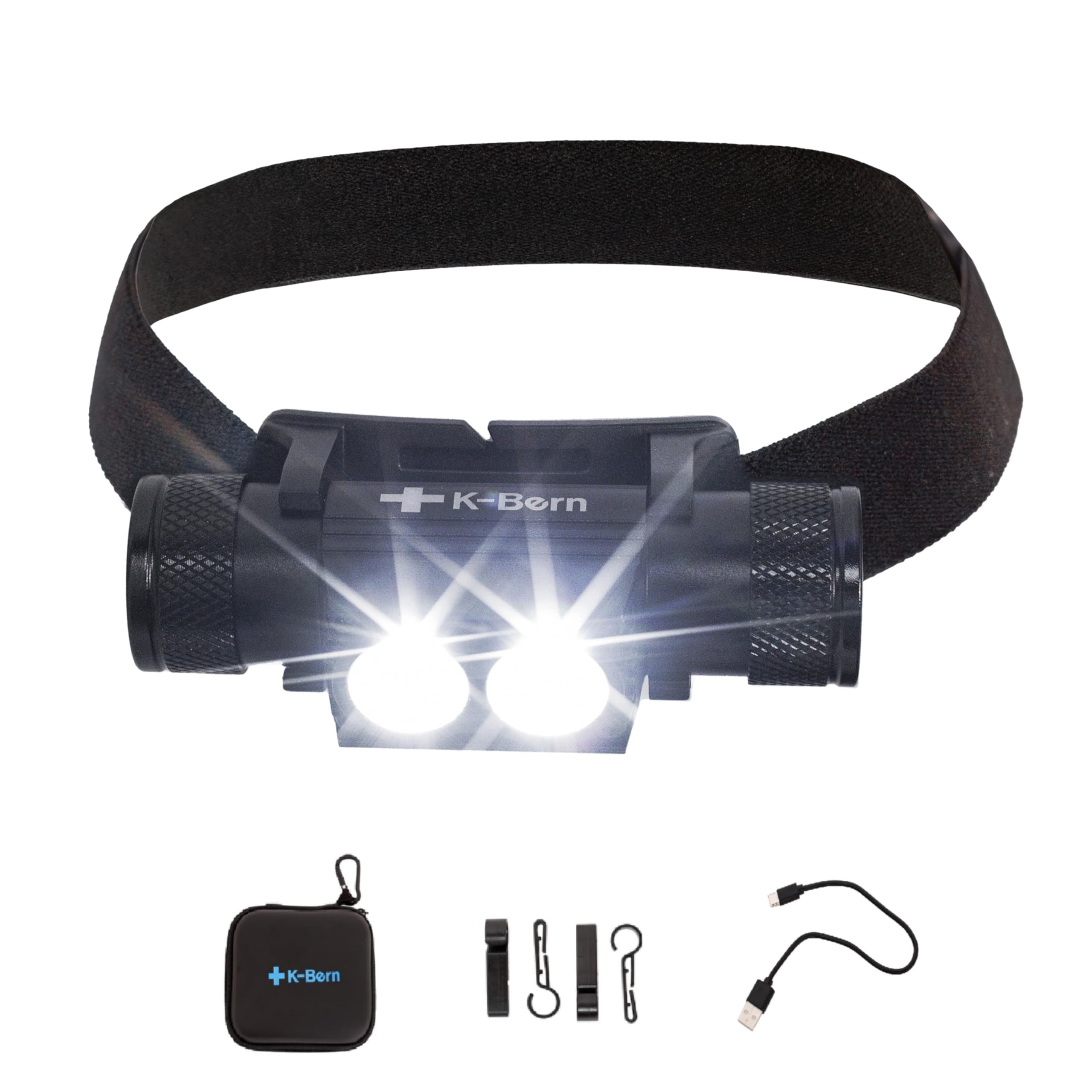 K-Bern Pro Rechargeable Headlamp - 1600 Lumen, Ultra Bright Head Lights For Forehead. Waterproof, Lightweight, Aluminum, Ul List
