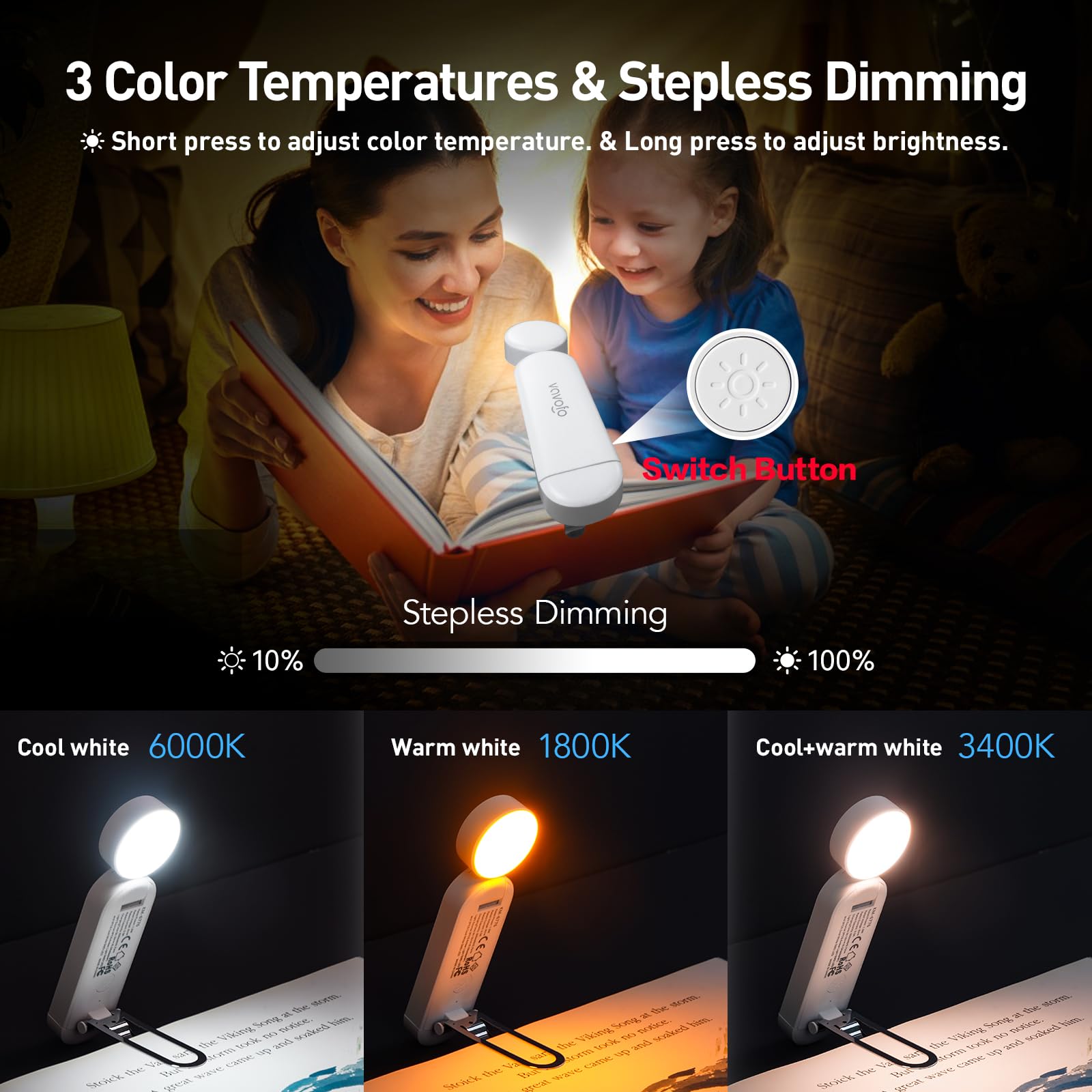 VAVOFO USB Rechargeable Book Light, Blue Light Blocking, Amber Light Clip On Bookmark Shaped Reading Light, Eye Care 6 LEDs Book