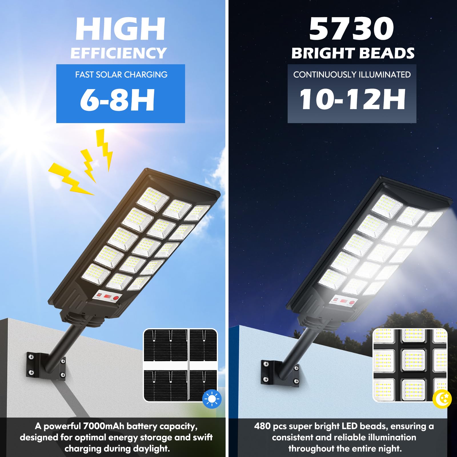 Brightever Solar Street Lights 25000LM, 800W, Waterproof, Motion Sensor, Remote Control, Black, 4-Pack