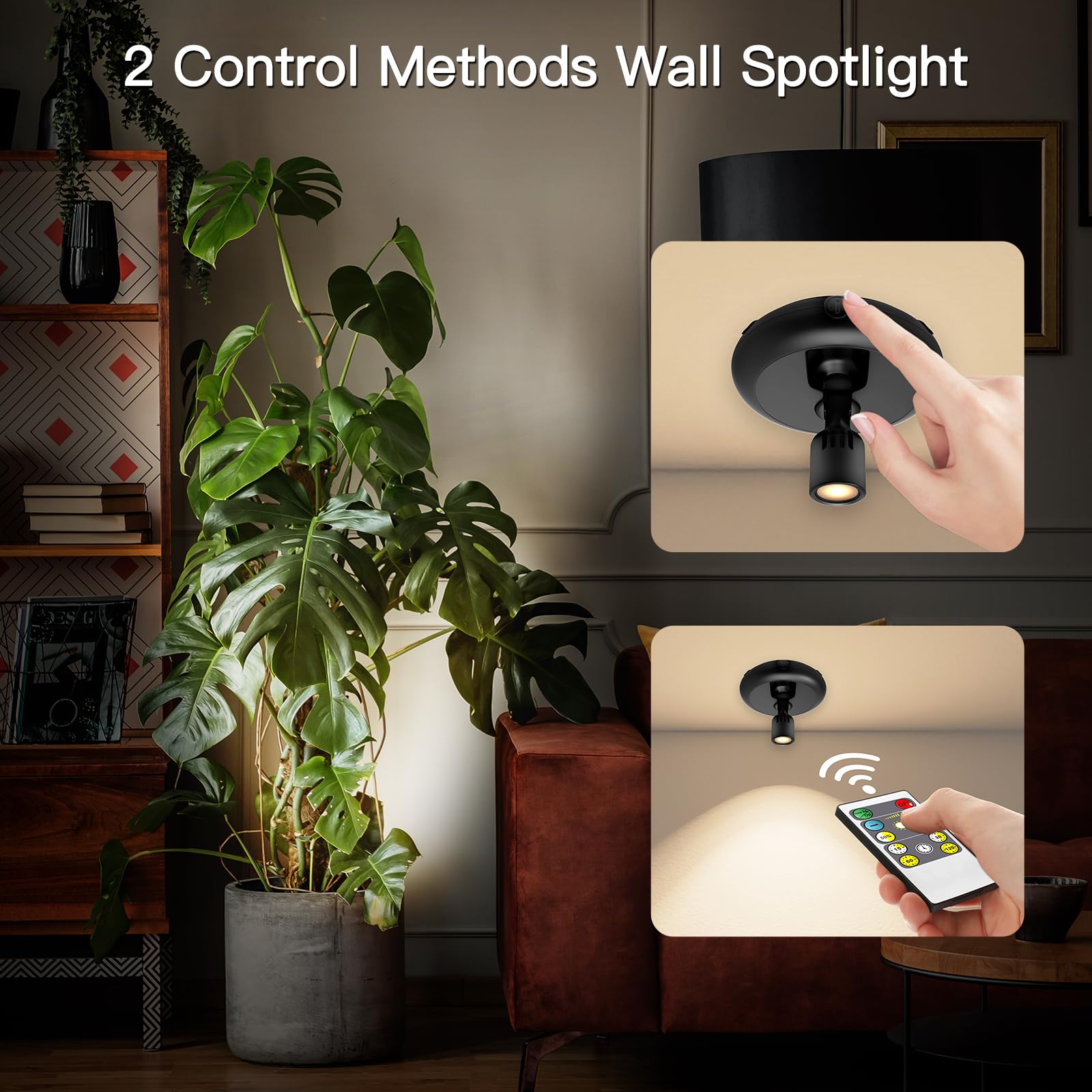 Wireless Led Spot Light Battery Operated With Remote ,Up Light For Plants ,Down Light For Picture On Wall, Dimmable Timer Mini A