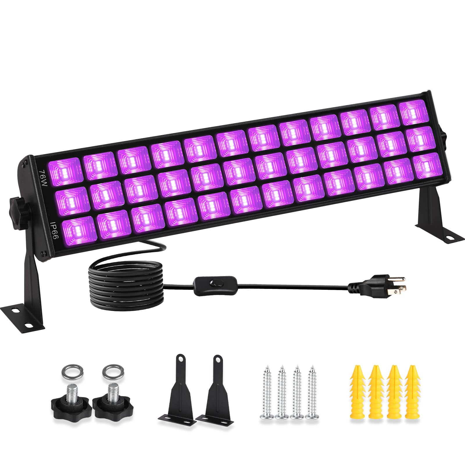 PIZHLO 76W Black Light Bar - 108 LEDs, IP66 Waterproof, Purple, 5ft Cord, Perfect for Glow Parties, Body discomfort-reducingt, Bedroom, Halloween