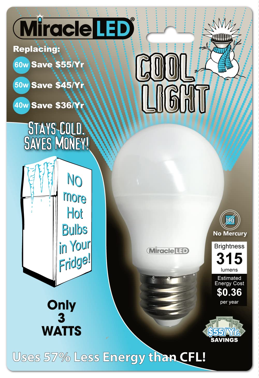 Miracle Led Un-Edison 3-Watt Cool Light For Maytag Refrigerators, 40W Equivalent, 120V E26 Cool White 6000K, A15 Energy Saving A