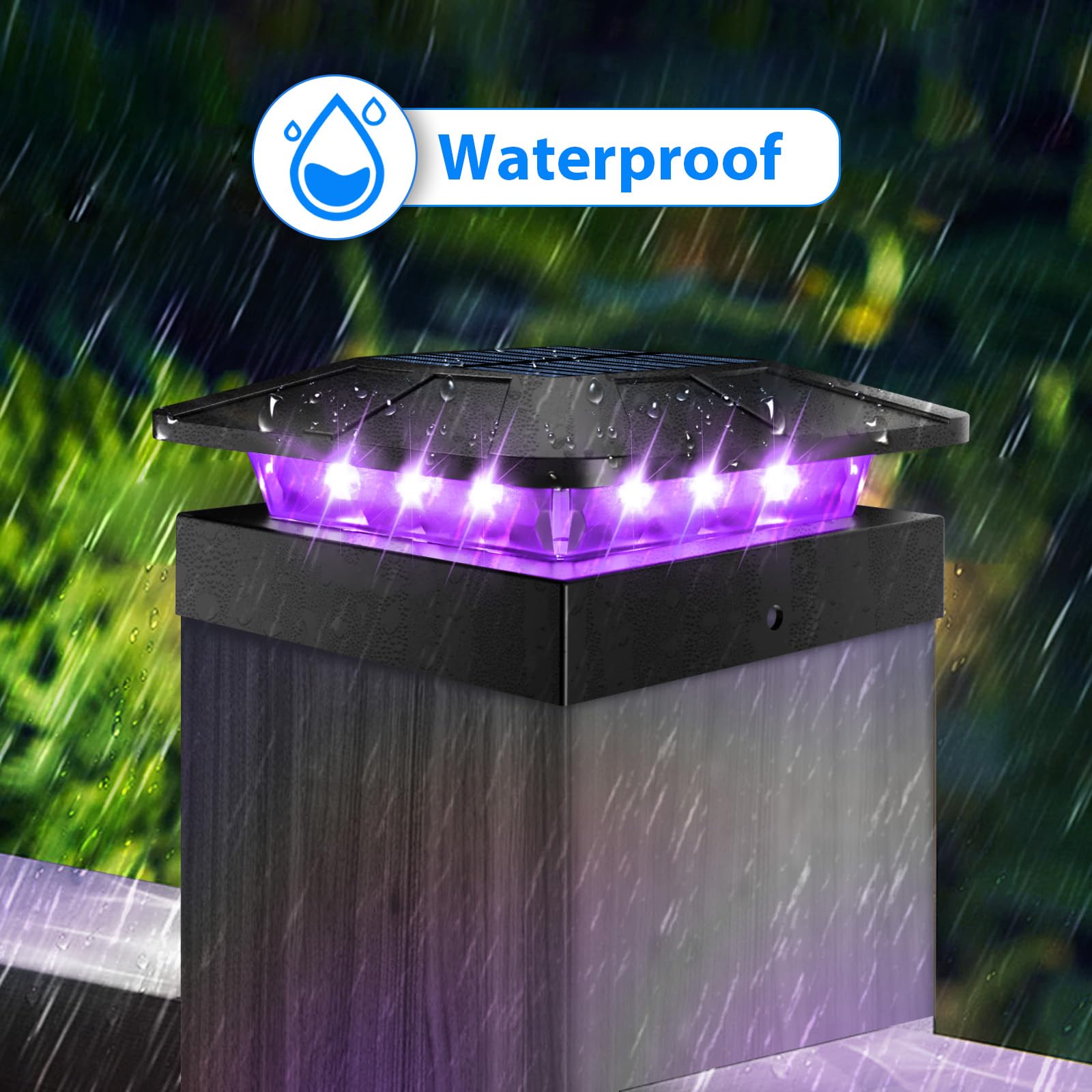 Peasur 4X4 Solar Post Lights Outdoor  4 Packs Purple & Warm White Led Fence Caps Light Waterproof  Wood & Vinyl Post Top Lighting For Deck Mailbox Railing Porch Outside
