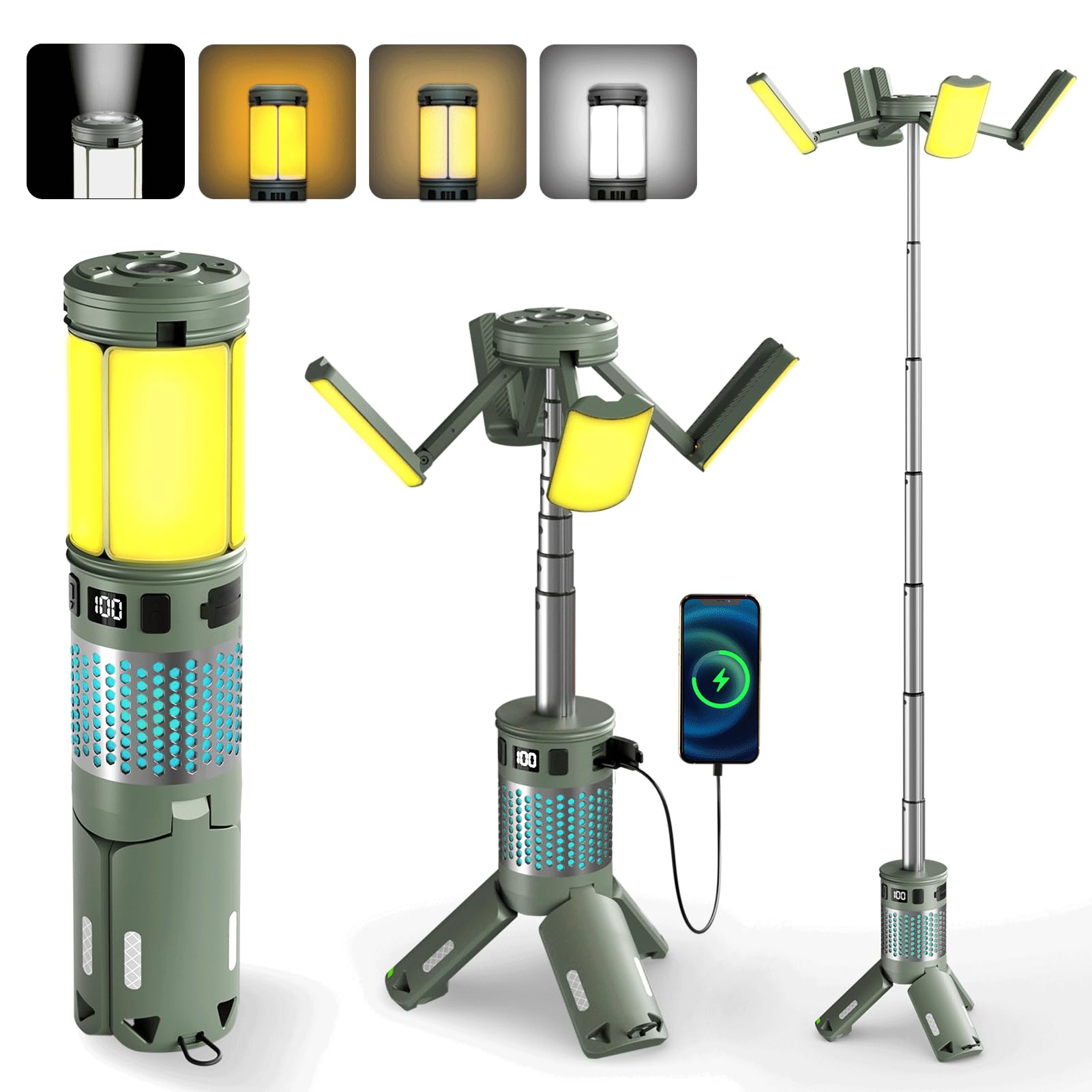 Telescopic Camping Lights  Rechargeable Camping Lights with Stand 12000mAh Collapsible Camping Lanterns  Magnetic Base Portable Flashlights IPX5 Waterproof for Camping Hiking Emergency Use