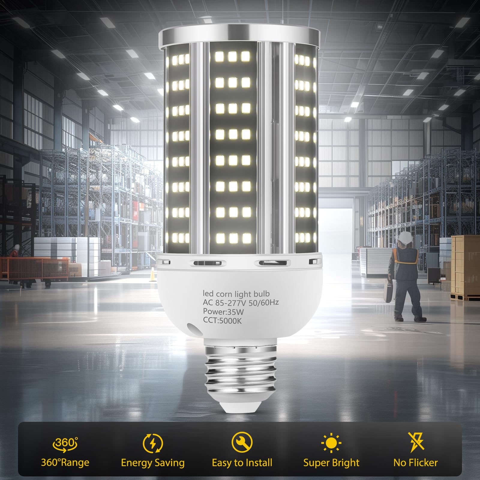 35W 6 Pack Led Corn Light Bulb,(300W Equivalent ) Commercial Grade Daylight 5000K E26/E39 5000Lm Medium Mogul Base Led Lamp,Larg
