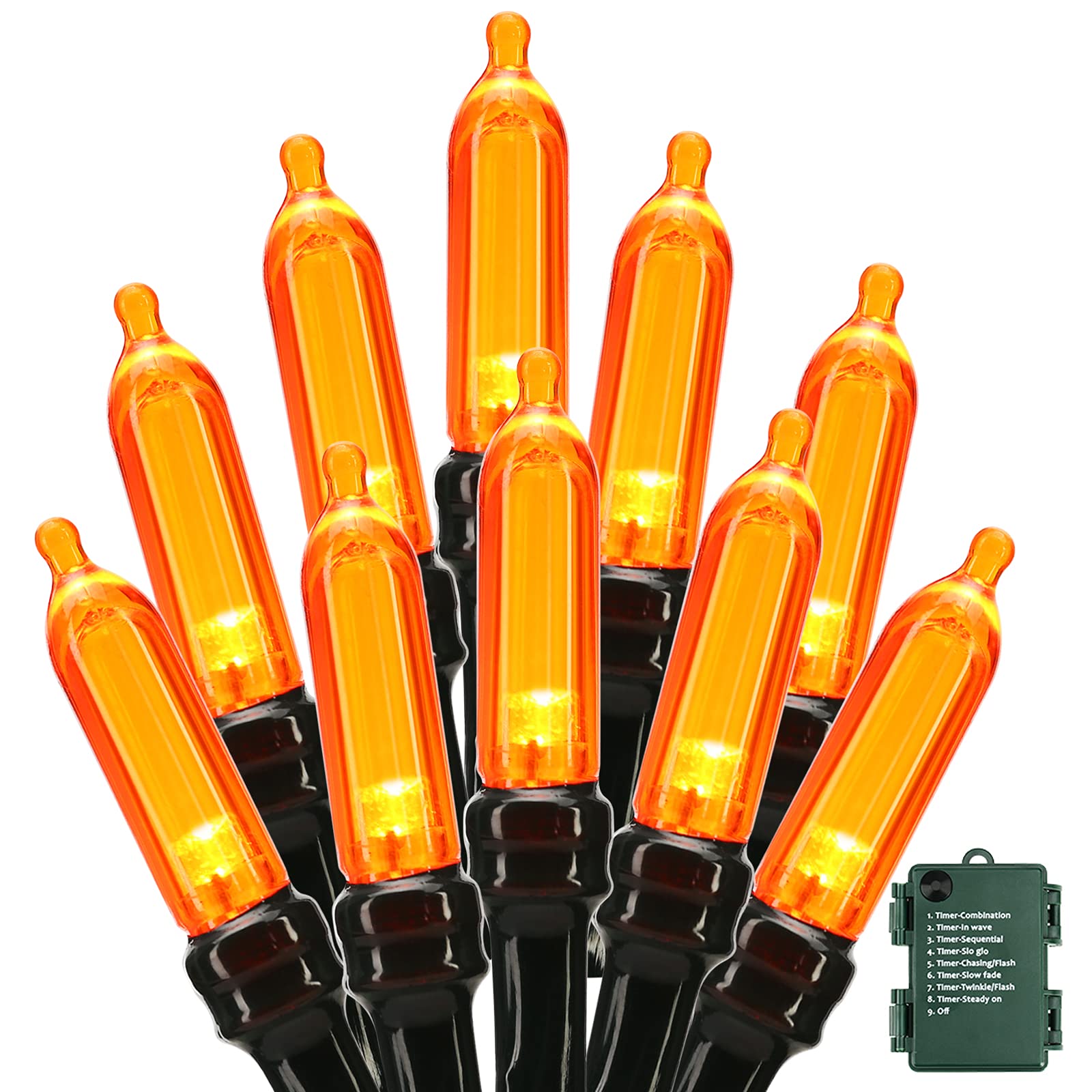 BrizLabs Orange Halloween Lights, 33ft 100 LED Battery Halloween Lights, 8 Modes Orange String Light with Timer, Indoor Outdoor 