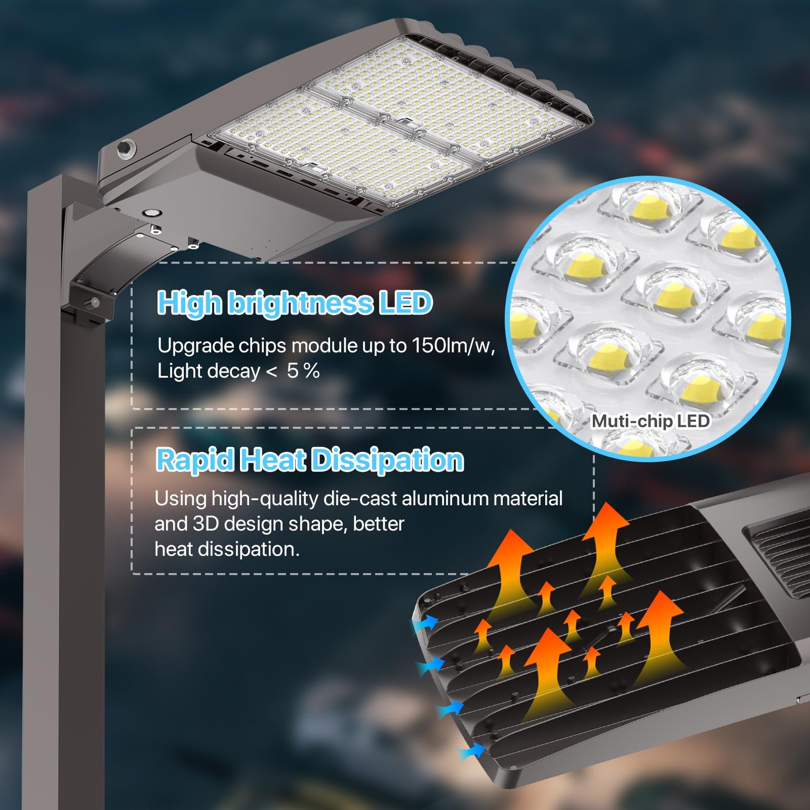 HYPERLITE 300W LED Parking Lot Lights - 2 Packs, 45000LM, 5000K, Bronze, Photocell, UL Listed for Outdoor Street & Area Lighting