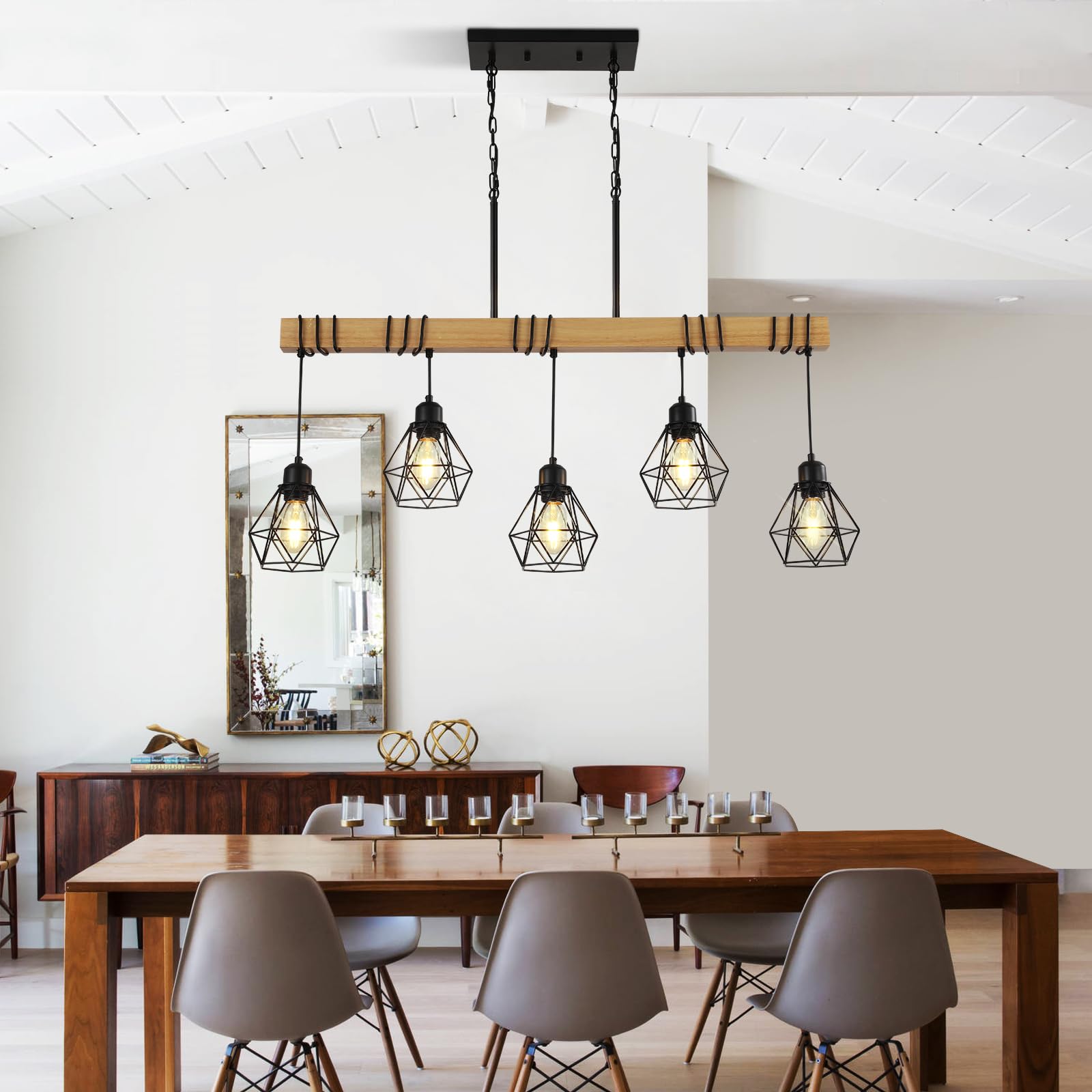 5-Light Kitchen Island Lighting,Modern Chandelier Over Table, Dining Room Light Fixture Hanging For Modern Farmhouse Linear Chan