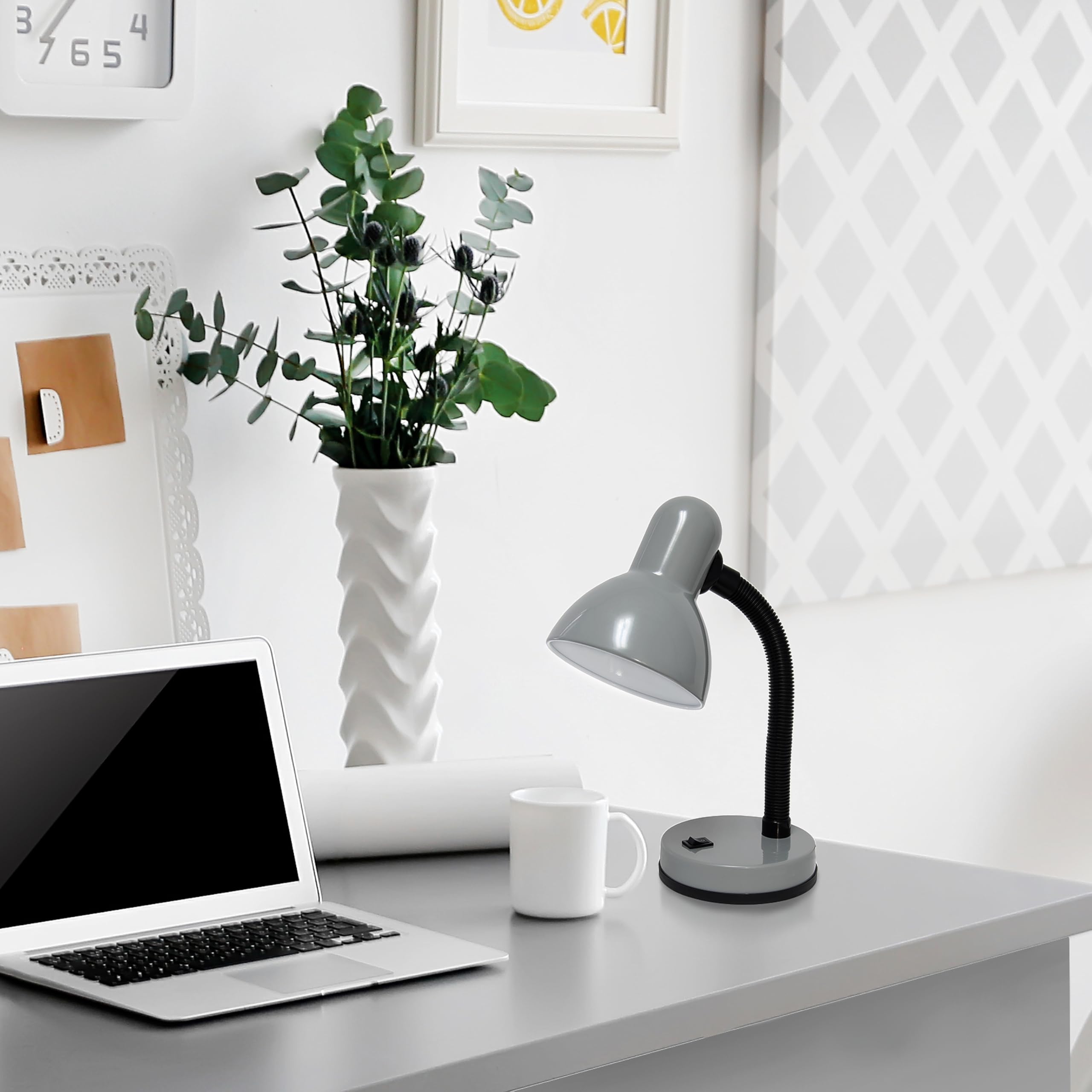 Simple Designs Gooseneck Study Desk Lamp, 14.25" Gray Metal, Model LD1088-GRY