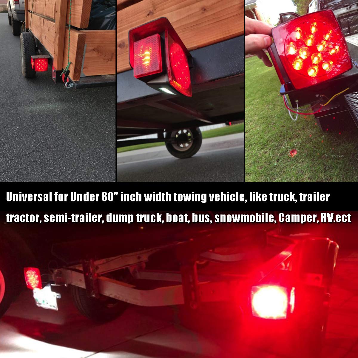 iBrightstar IP68 Waterproof Trailer Lights Kit - Red LED Brake Stop Tail Light for 12V Trucks, RVs, Boats, DOT Compliant, Model 8542089223