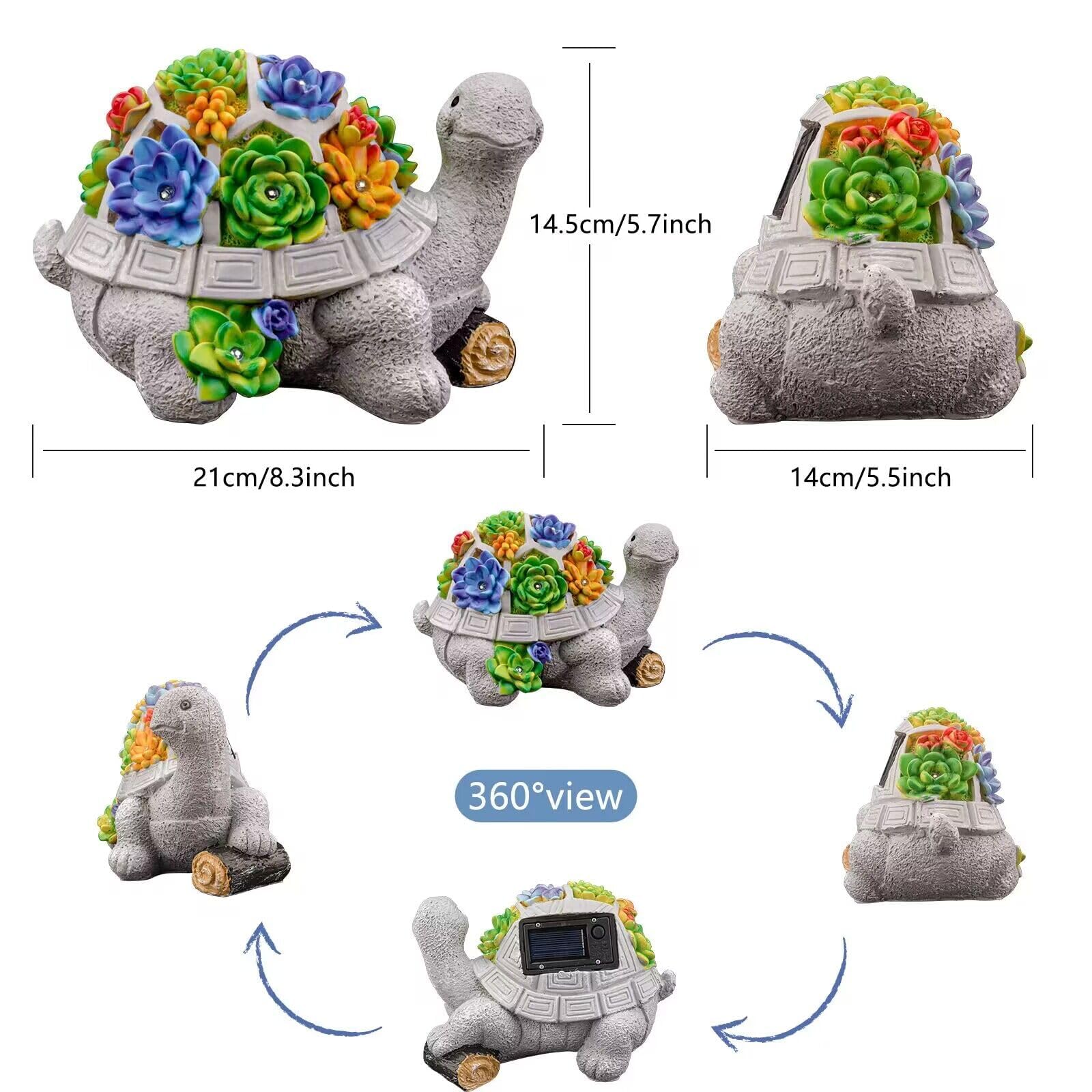 Bilolly Gifts For Women, Solar Lights For Outside Garden With Succulent And 8 Led Lights And Stump, Lawn Decor Tortoise Statue F