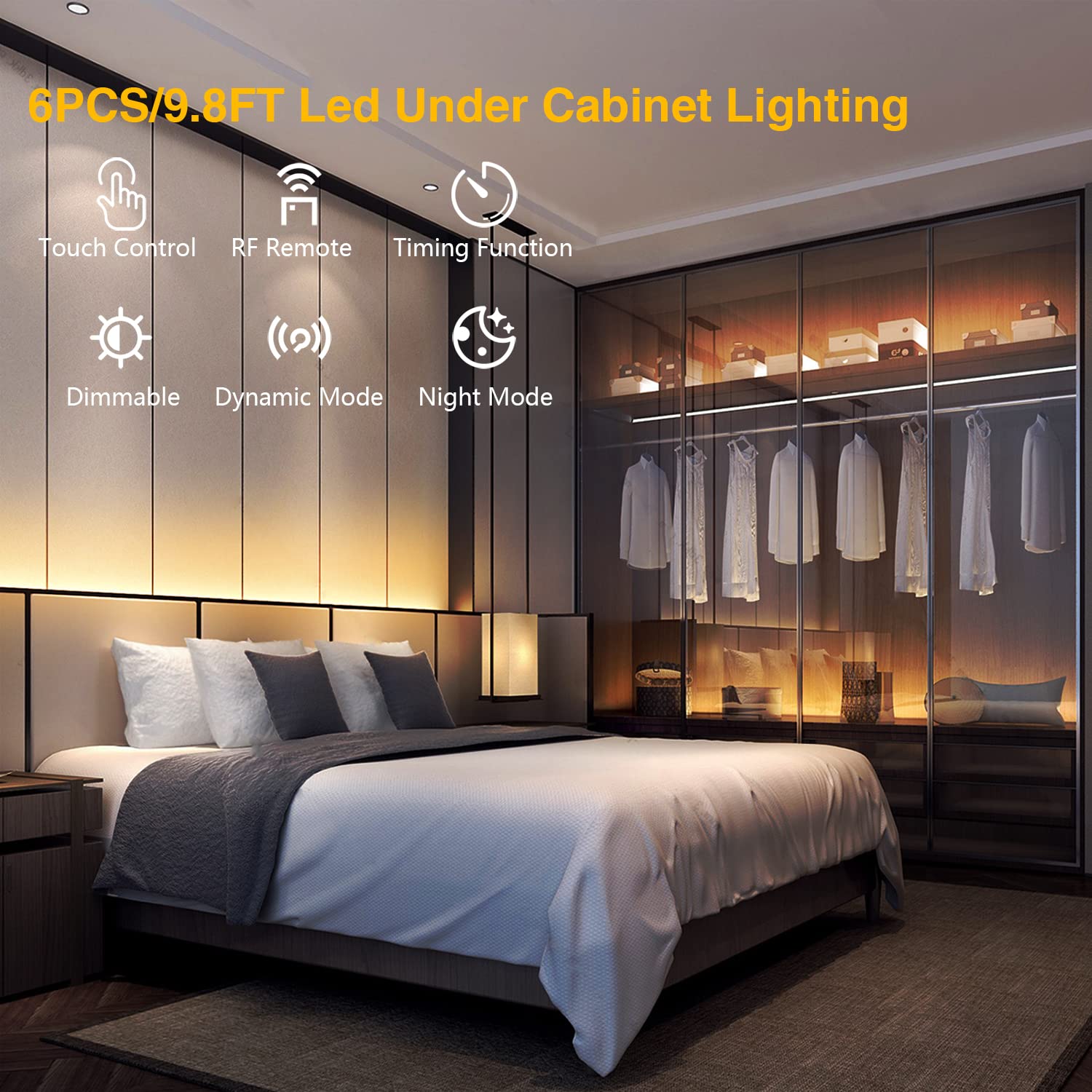 Daybetter Under Cabinet Lighting Kit, 6 Pcs Led Strip Lights With Remote, Dimmer And Adapter, Dimmable For Kitchen Cabinet,Count