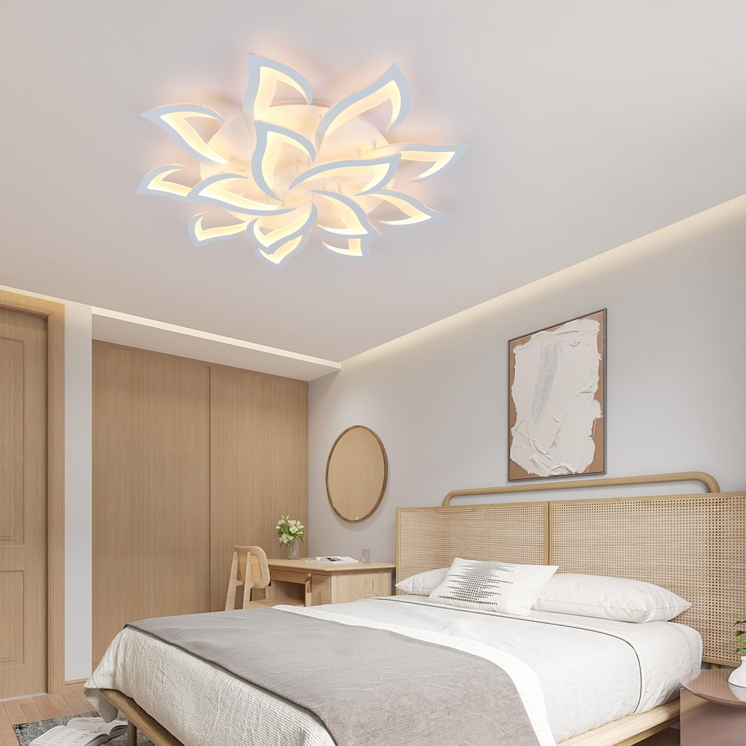 Goeco Modern Ceiling Light, 14-Petals LED Dimmable White Acrylic Flower Design Flush Mount Ceiling Light, 3000K-6500K with APP/R
