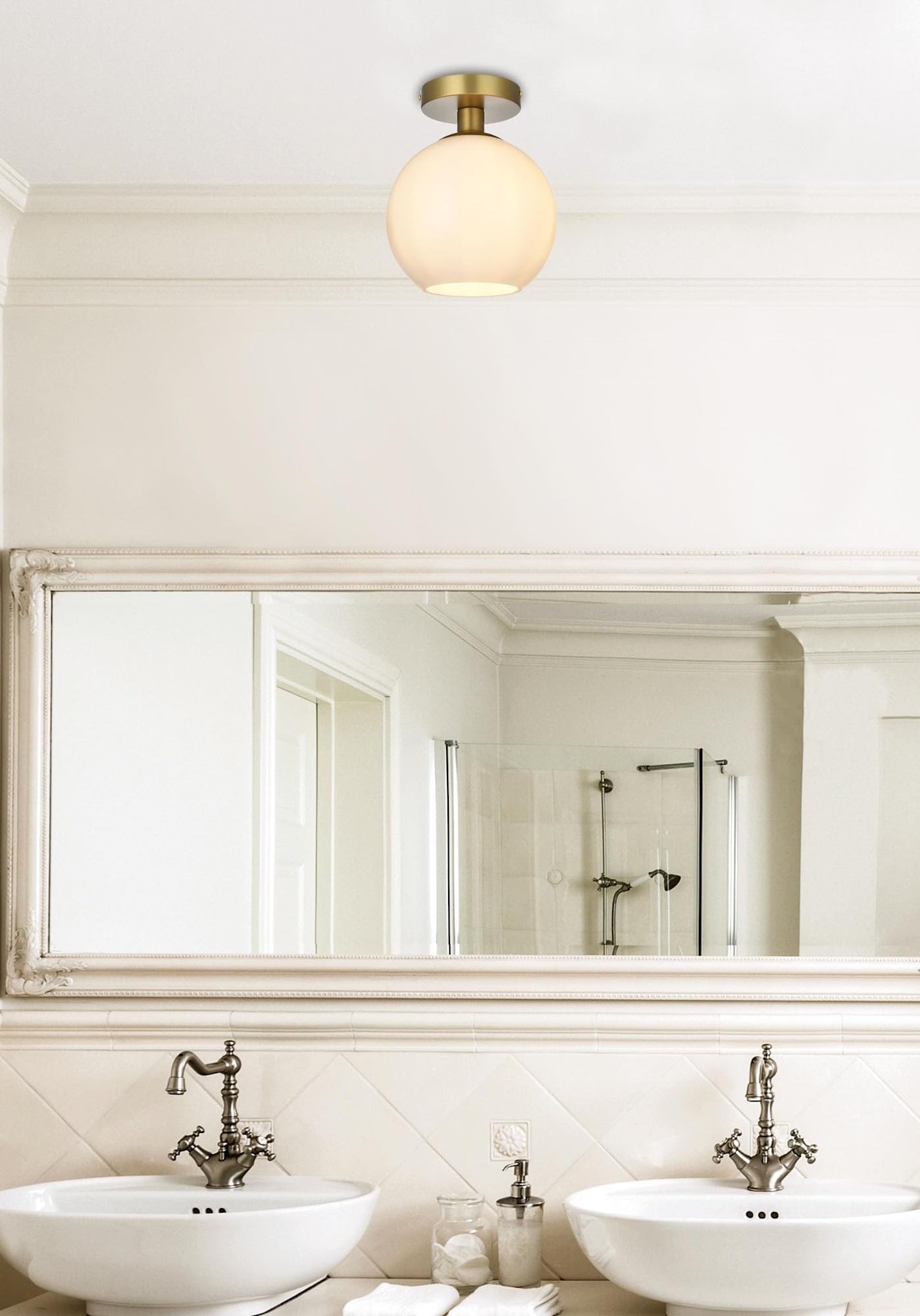 Living District Baxter 1-Light Metal & Glass Flush Mount in Brass/Frosted White