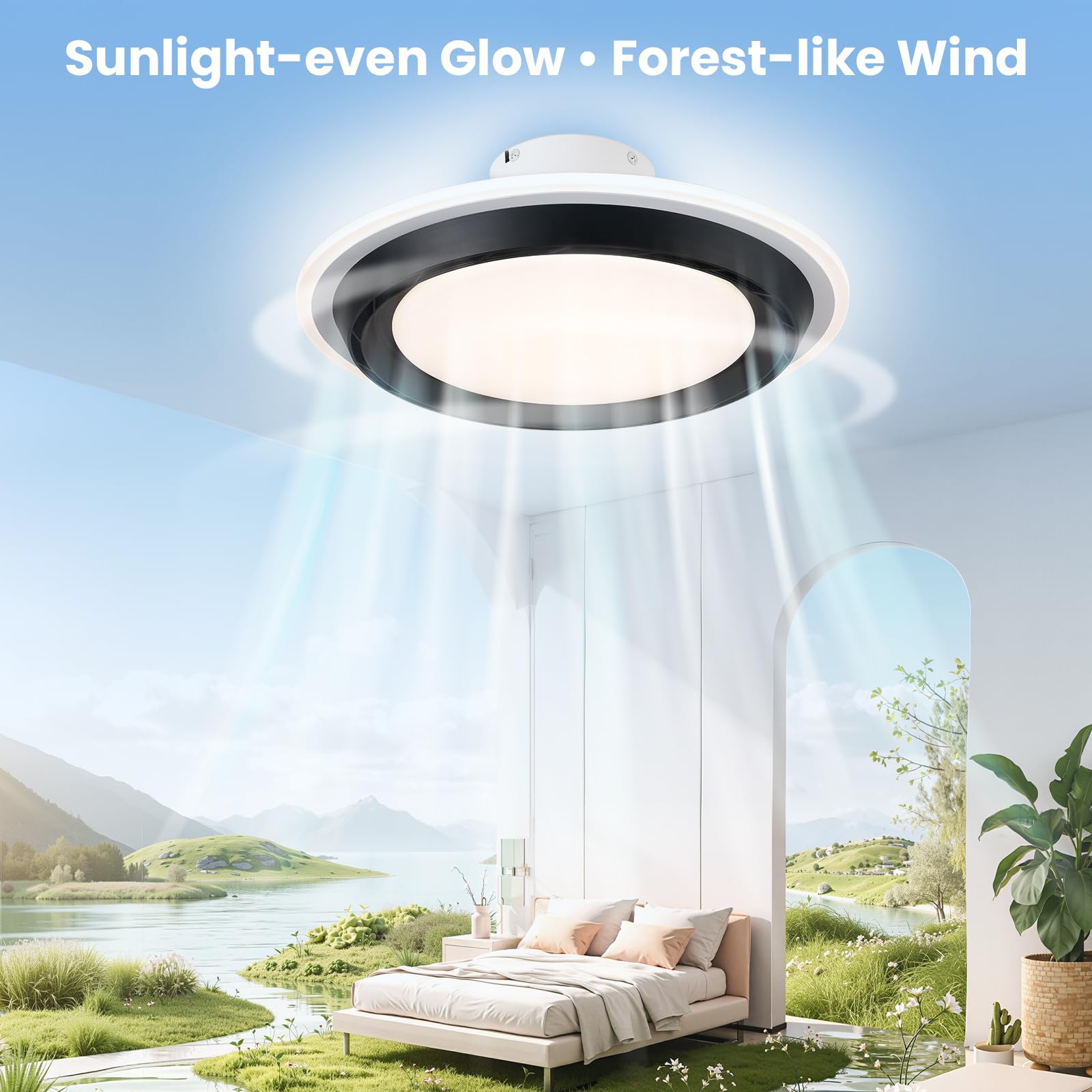 WVMNQO Low Profile Ceiling Fan with Light - Bladeless Modern E26 Socket Fan Light, Remote Control with Memory Function, 4 Speeds
