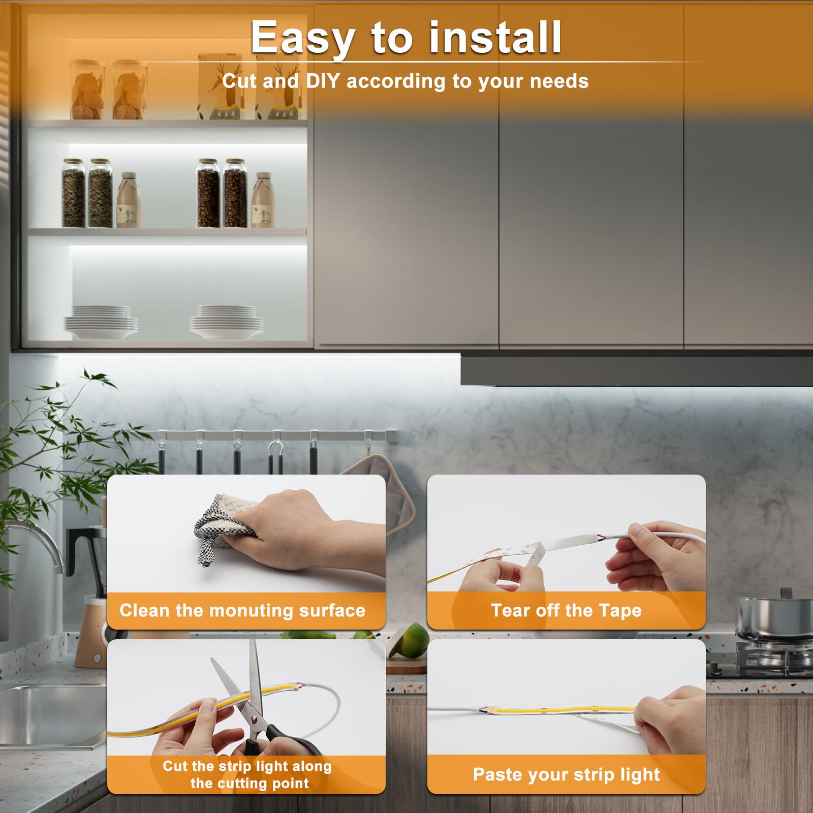 Pautix Cob Led Strip Light White 5000K 20Ft/6.1M,3087Leds Super Bright 6000 Lumen,Dimmable 24V Led Tape Light With 3M Tape,Rf Re