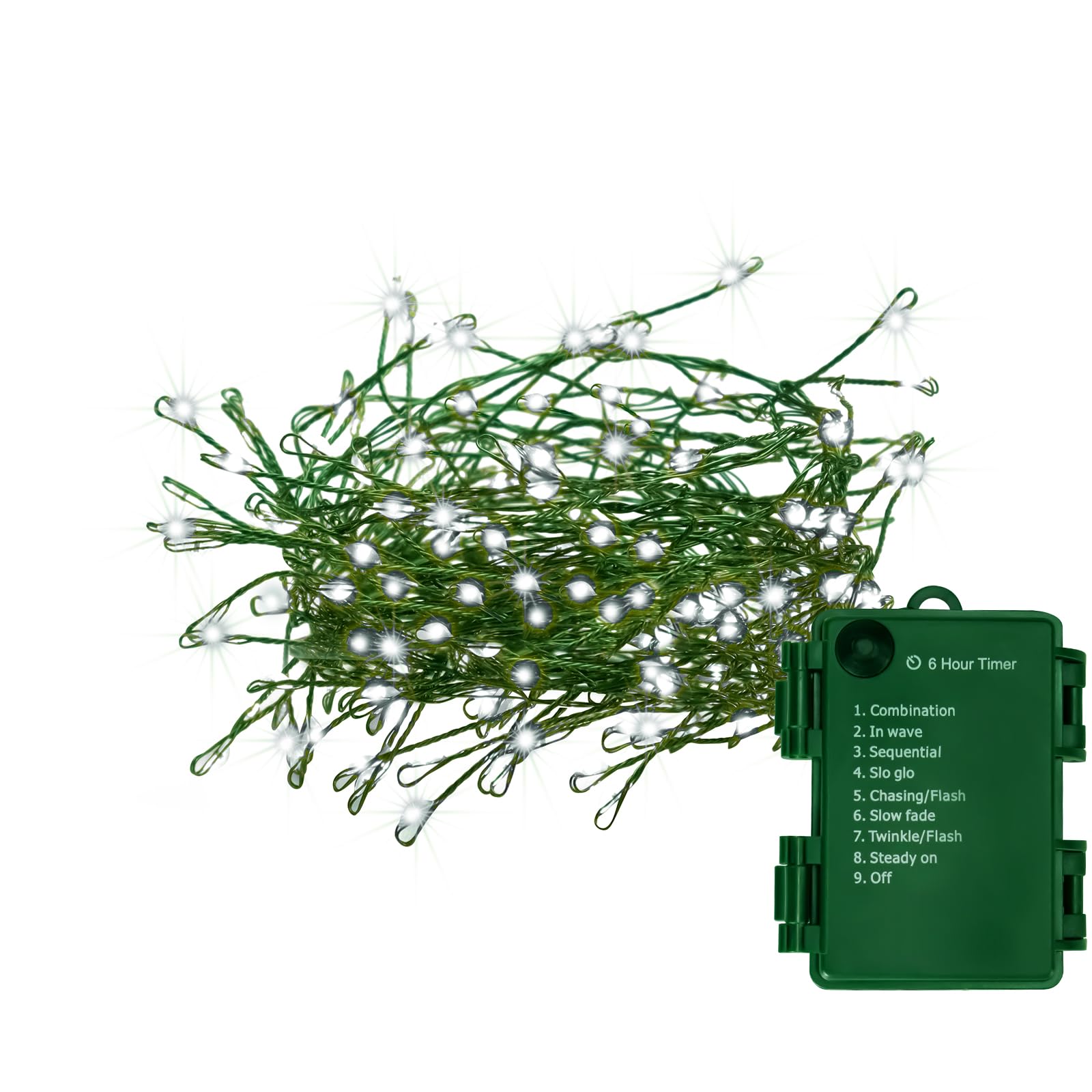 FairyGlim Battery Operated Christmas Lights, 20FT 200 Micro LEDs, 8 Modes, Timer, Green Copper Wire, Cool White