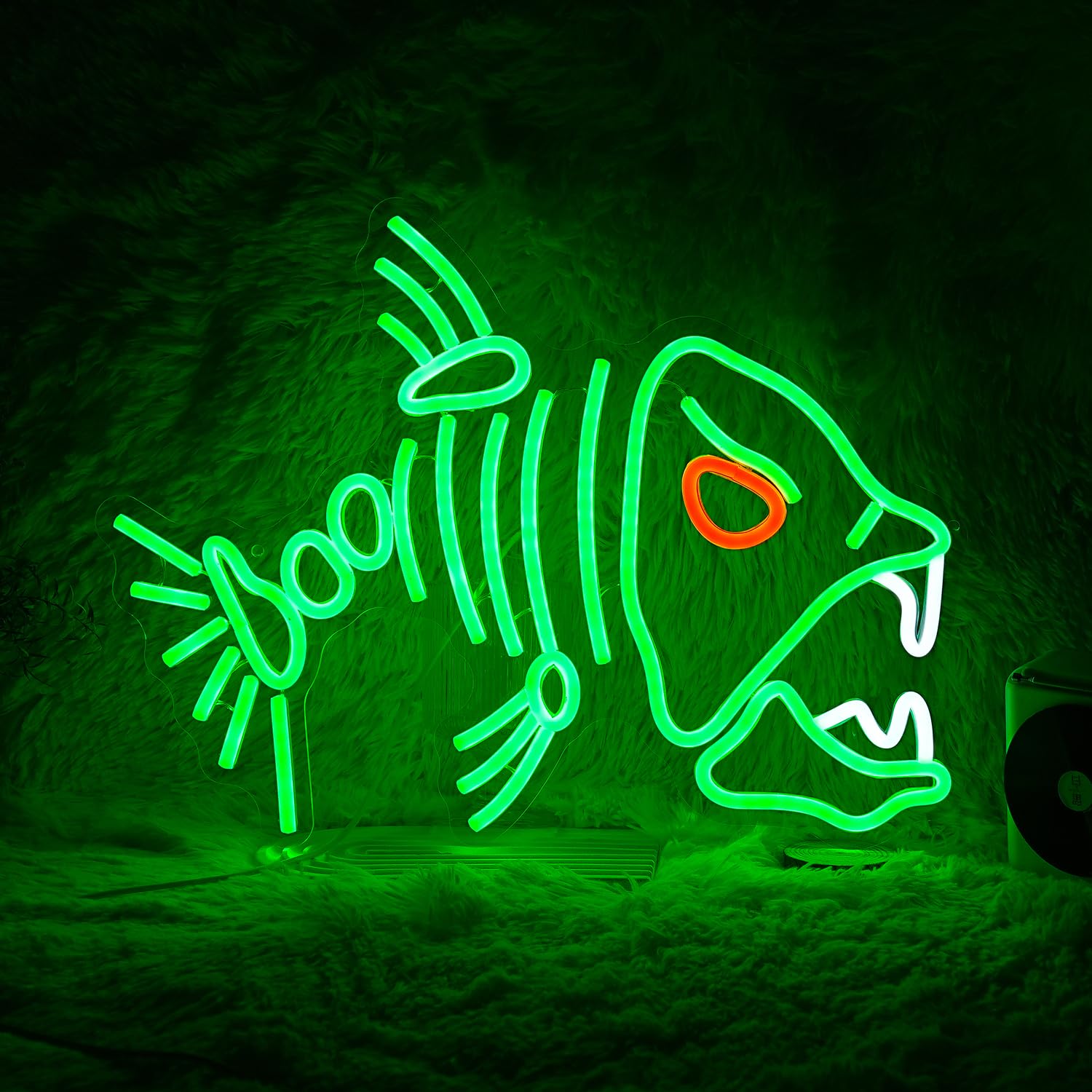 LIUOZHTEA LED Skeleton Fish Neon Sign for Wall Decor, Dimmable, Acrylic, 16.7inx12.8in, Green Red White