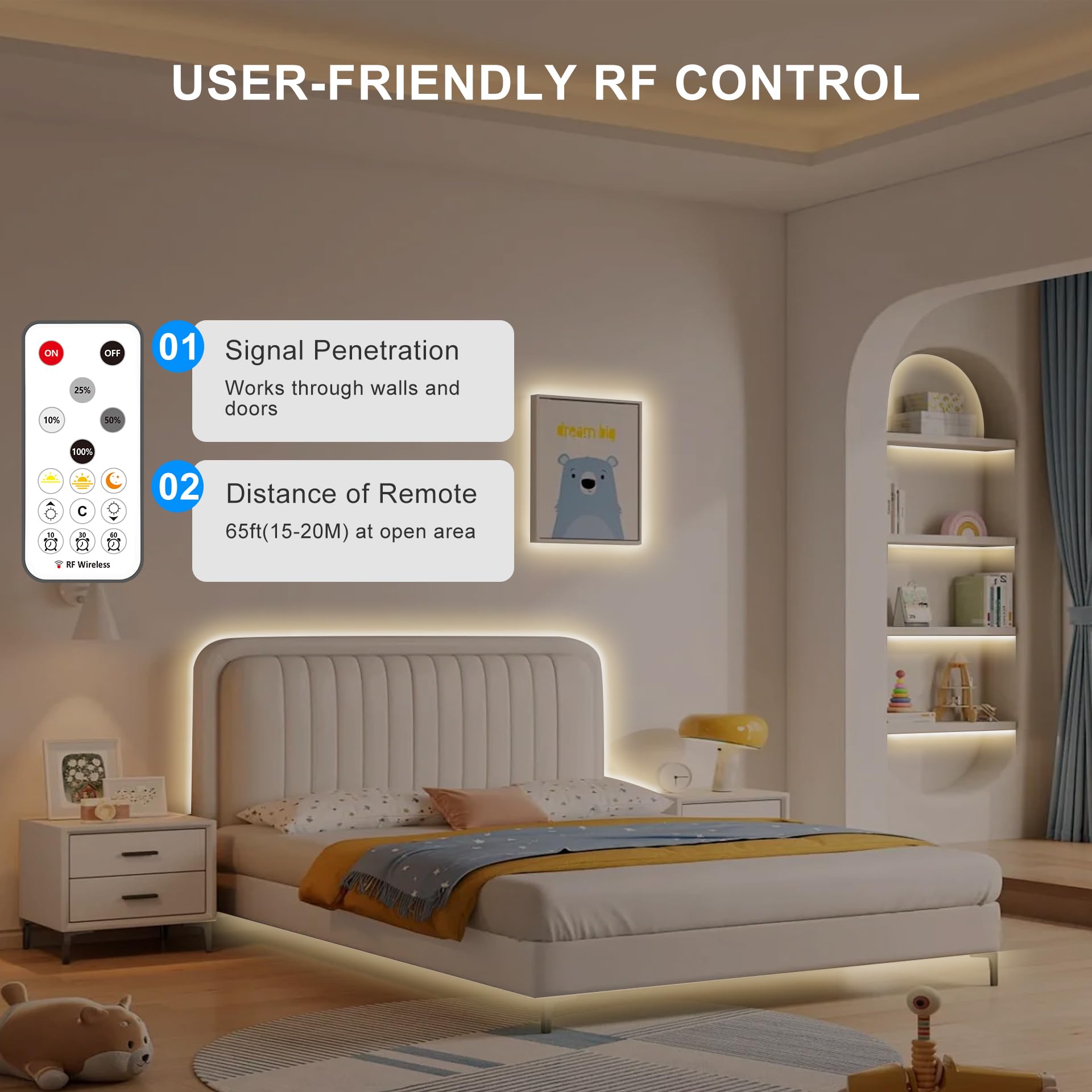 Olaholii 32.8Ft Cob Led Strip Light With Remote, 3000K Dimmable Bright Warm White Led Cob Strip Light, White Continuous Led Stri