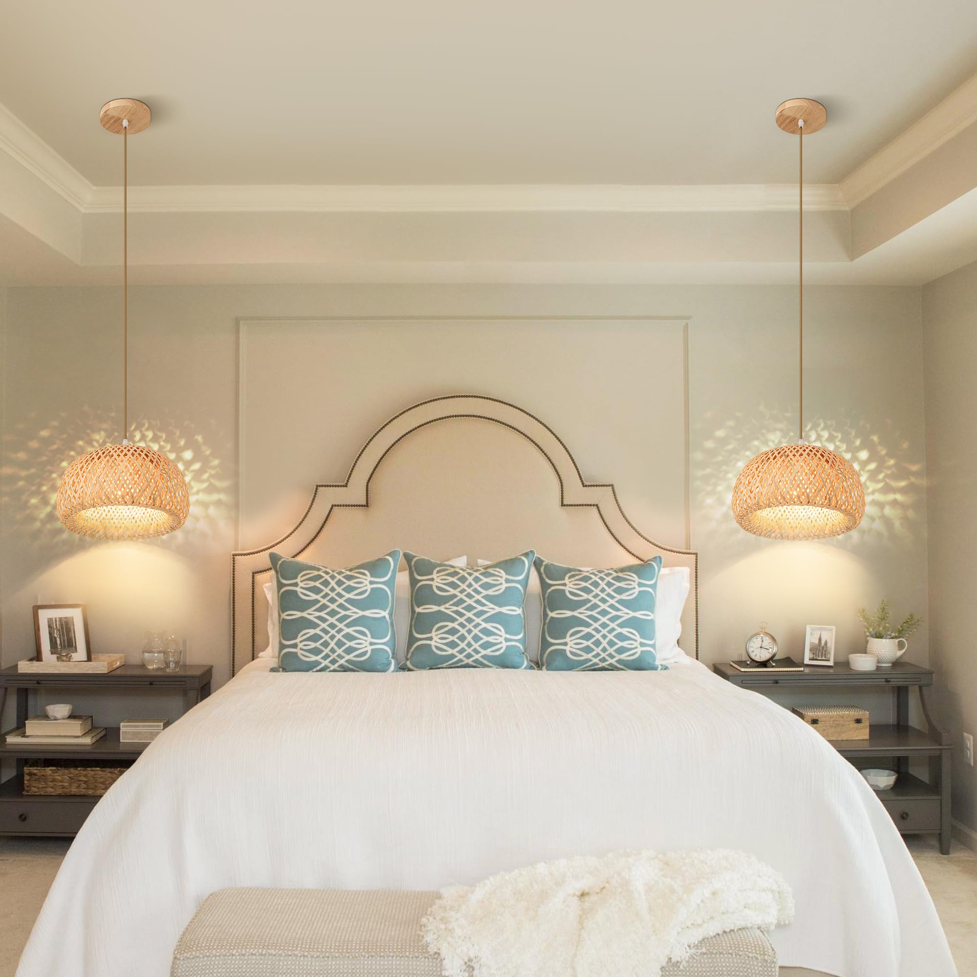 Rattan Chandelier Light Fixture, Boho Rattan Chandelier Light Fixture, Rattan Pendant Lights Bedroom Dining Room Light Fixture B