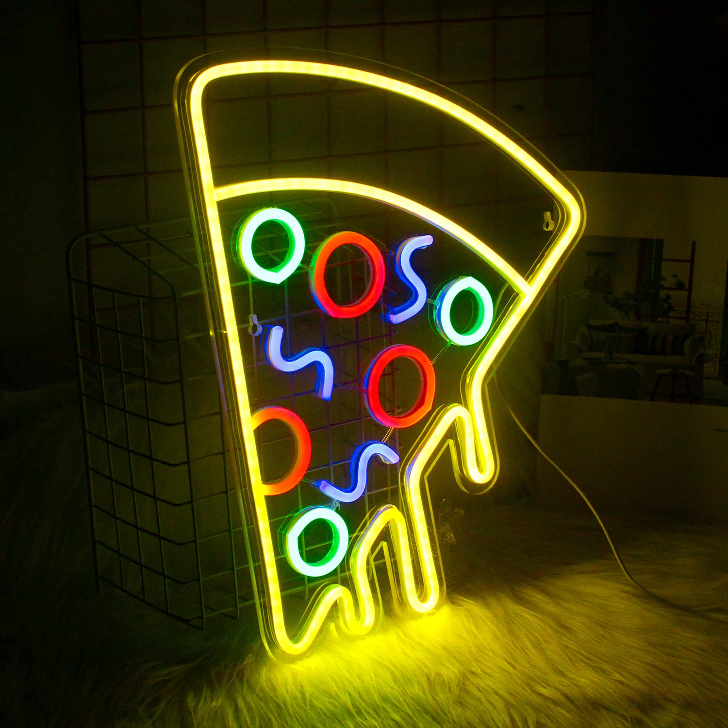 ineonlife Pizza Shaped Neon Sign USB Powered LED Wall Decor 16x14 inches Acrylic Pizza-Yellow Model NS87