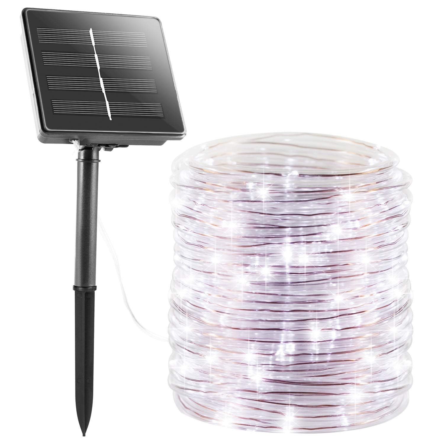 Brightown Solar Rope String Lights, 200 LED, Waterproof, 72Ft, Copper Wire, 8 Lighting Modes, Pure White, 1 Pack