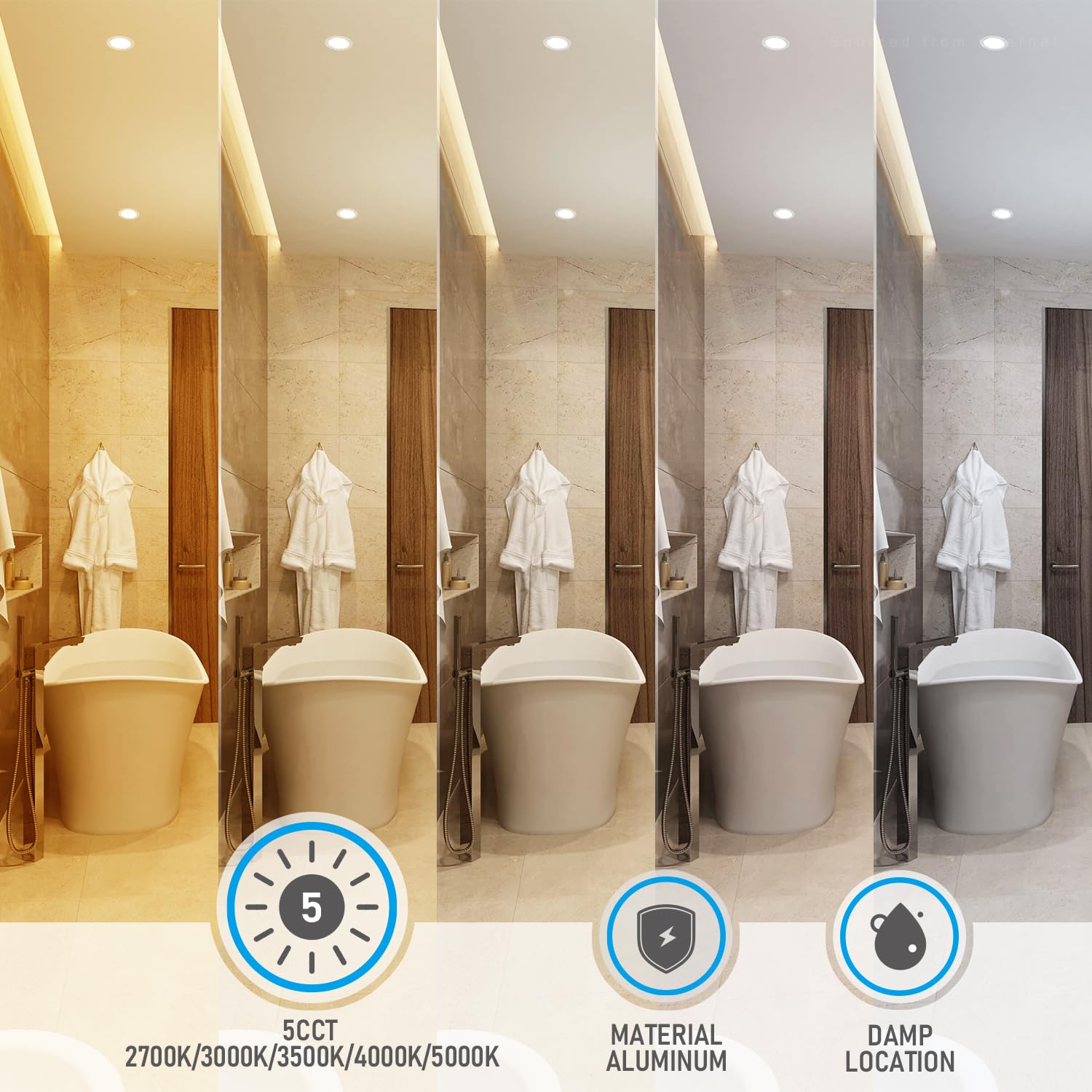 Torchstar 5Cct 4 Inch Slim Led Recessed Lighting With Junction Box, Dimmable 10W Ultra-Thin Led Recessed Light, 2700K3000K3500K4