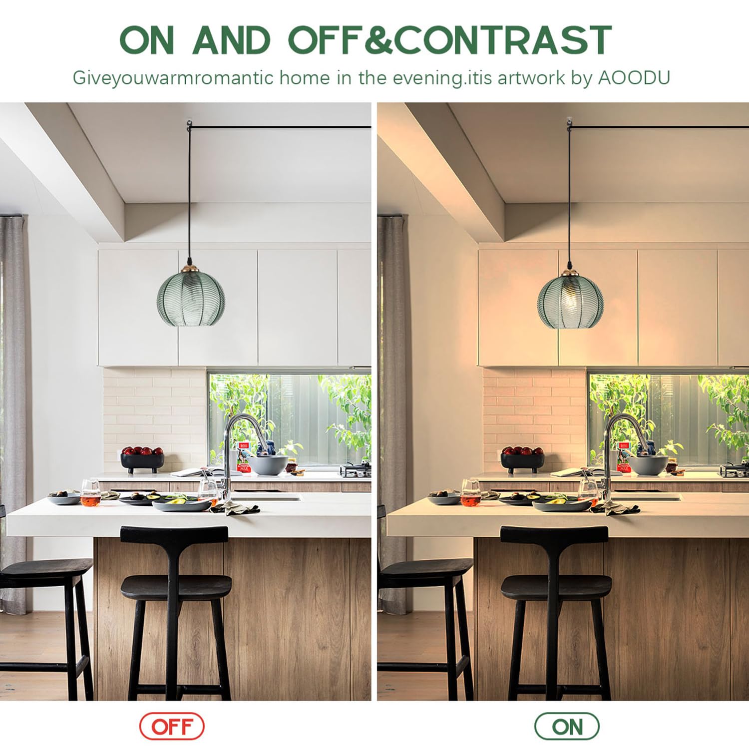 Aoodu Plug In Pendant Light, Green Glass Pendant Light 14.75Ft Hanging Light With Plug In Cord Hand Blown 1-Light Hanging Lamp P