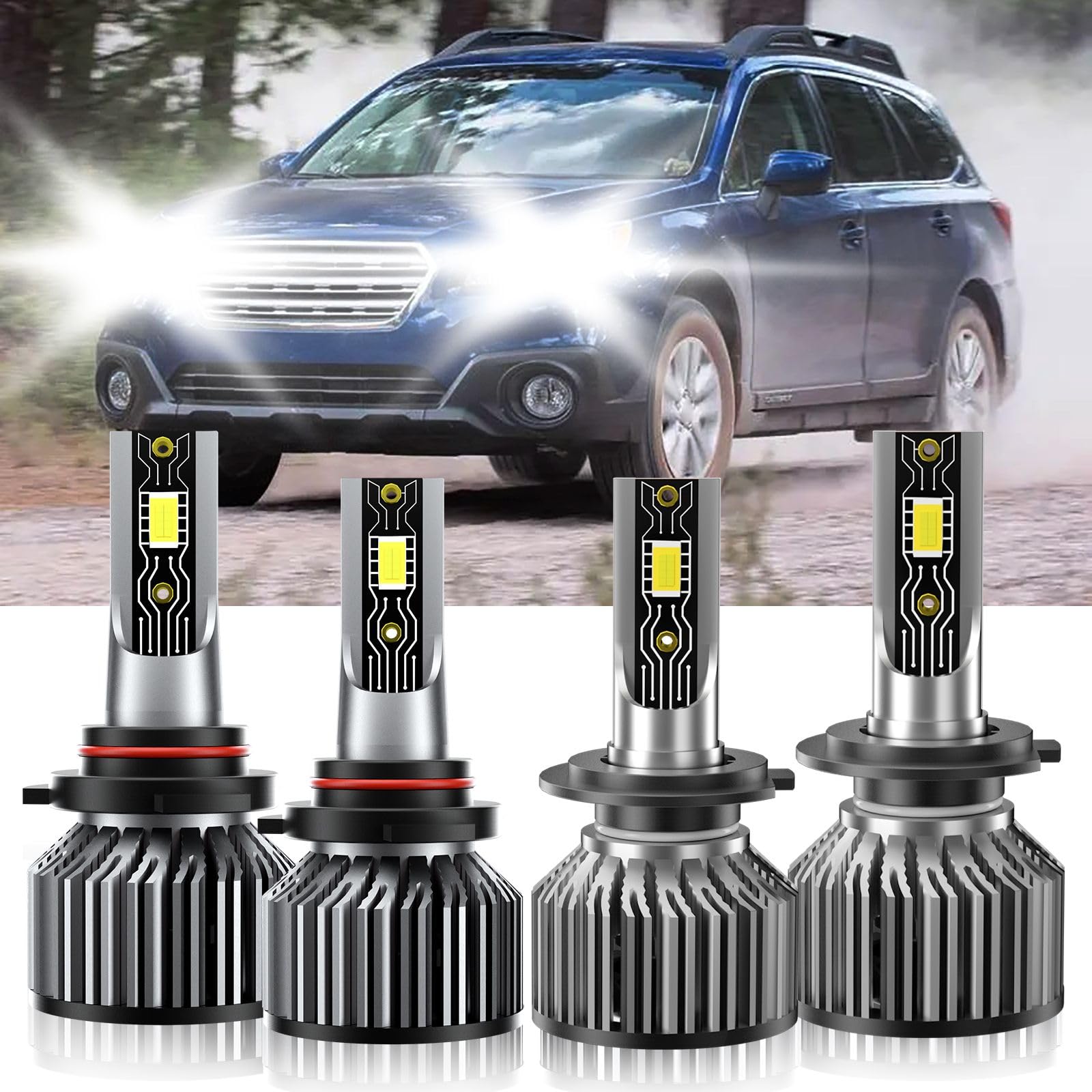 TXBILMOO 9005 H7 LED Headlight Bulbs, 600% Brightness, 6500K White, Aluminum, For Subaru Outback 2005-2014,