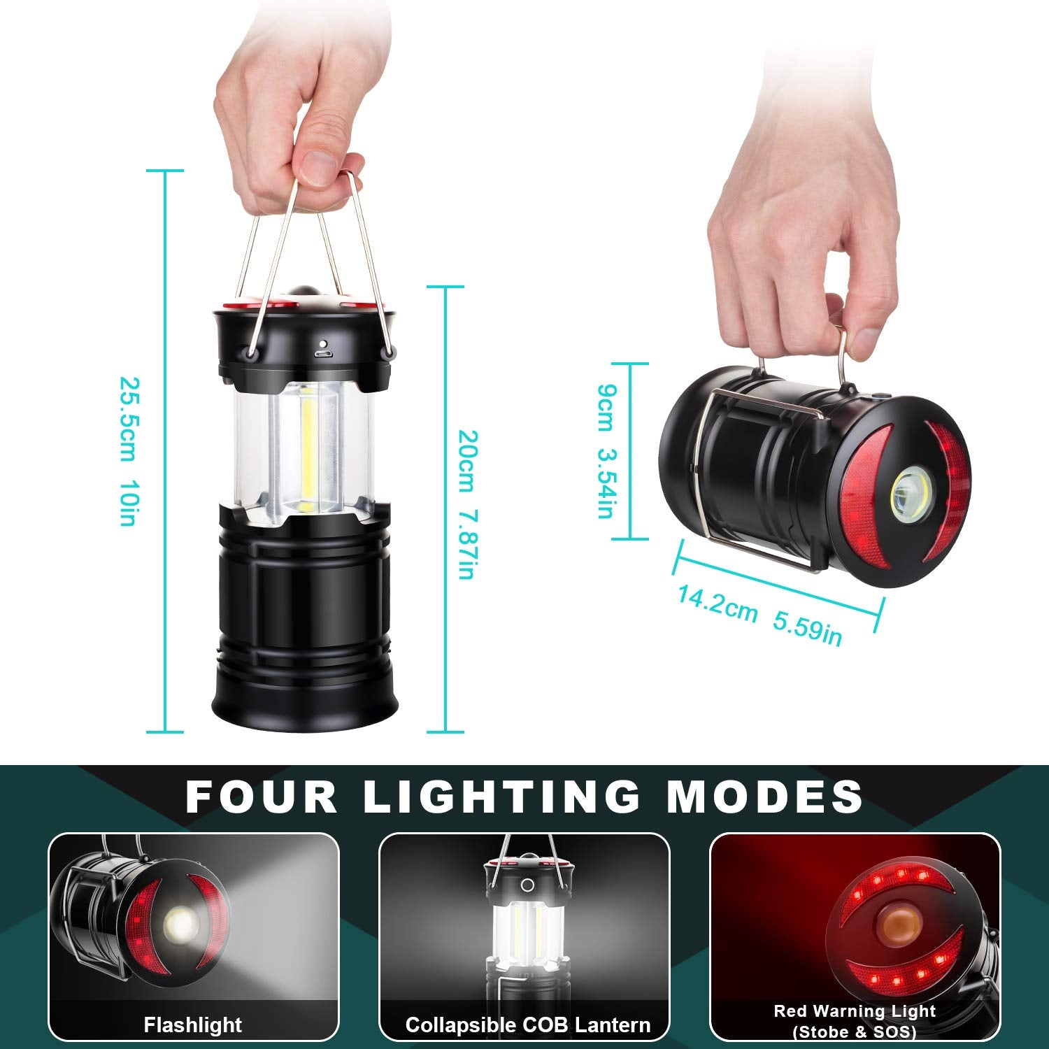 EZORKAS 2 Pack Camping Lanterns - USB Rechargeable, Battery Powered, Red, Metal, Model 433, with Flashlight and Magnet Base for Emergencies