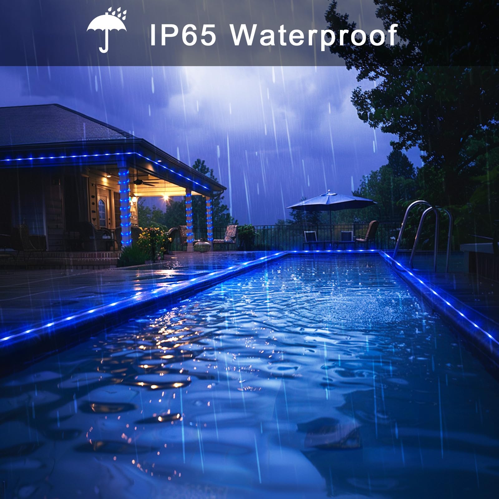 JMEXSUSS Battery Operated Blue Rope Lights, 200LED, 66ft, Waterproof, PVC, Model Rope100B