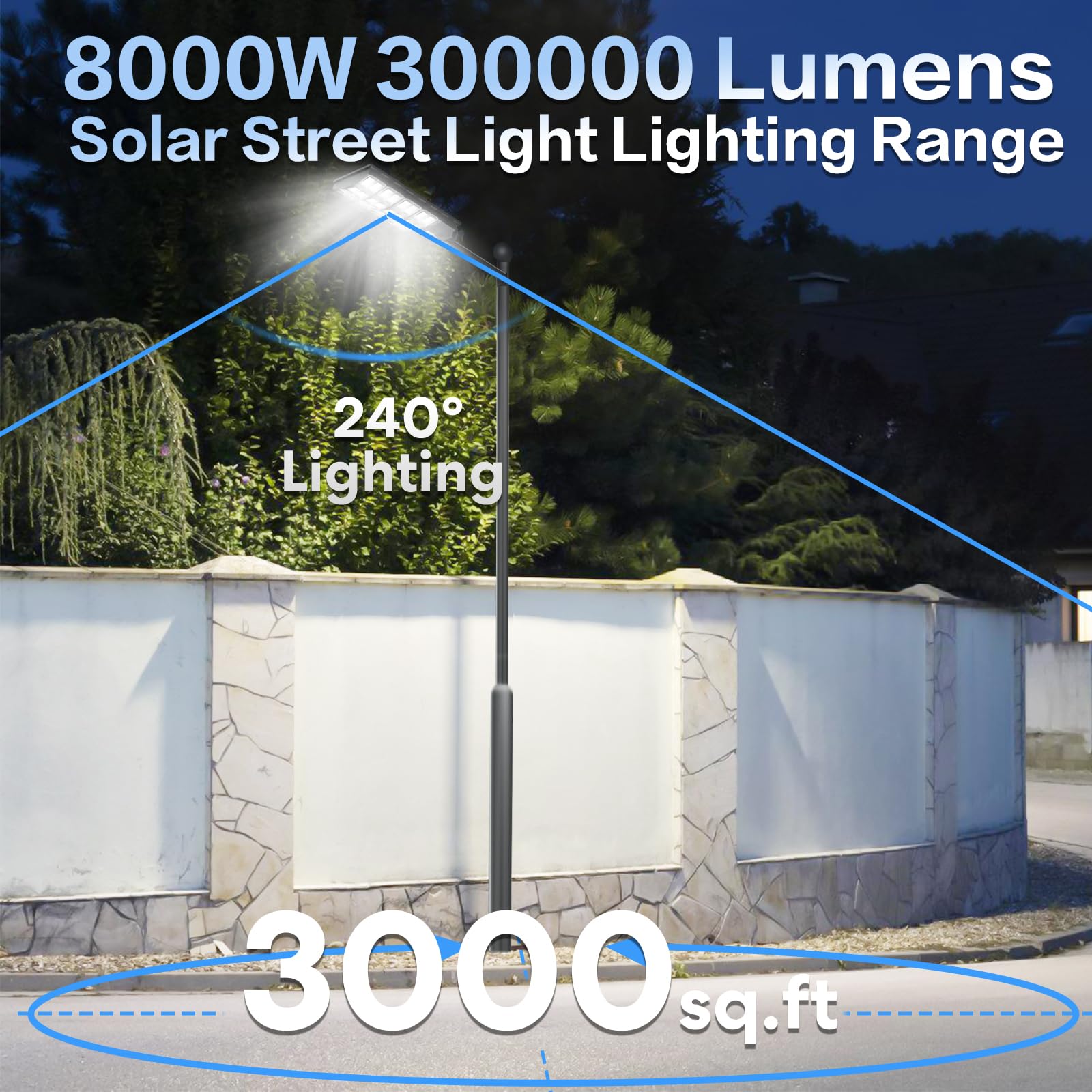 VOOJOY 8000W Solar Street Lights - Waterproof Dusk to Dawn with Motion Sensor & Remote Control, Black, Model BM1200