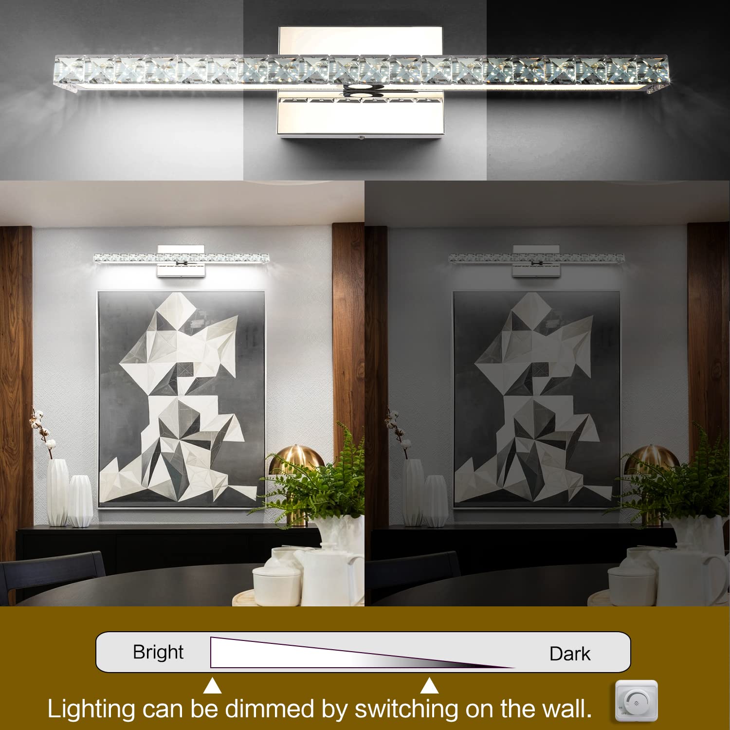 Solfart Led Vanity Lights Over Mirror25.4 Inch 24W Dimmable Crystal Vanity Lights For Bathroom Light Fixtures