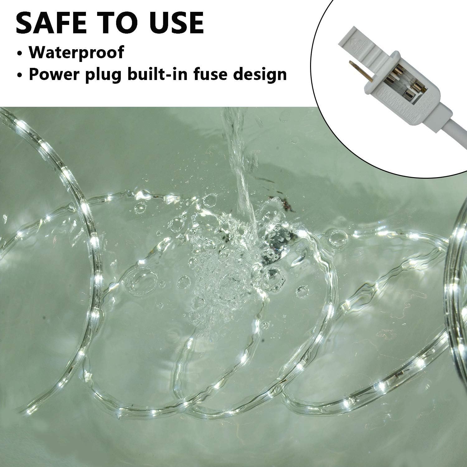 Surnie Rope Lights Outdoor Waterproof Daylight White: Led 10Ft Cuttable Outside Bright 110V Lighting 6000K Flexible Cool Clear Tube, Indoor Deck Patio Xmas Camping Decor, Not Flat Strip