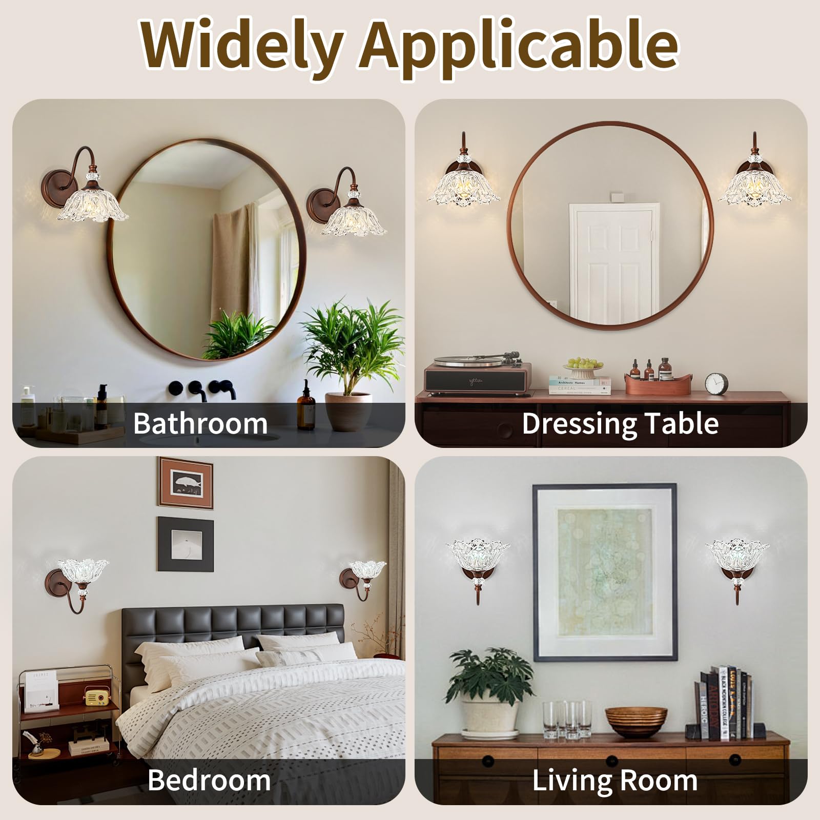 sunkryster 1-Light Oil-Rubbed Bronze Vintage Wall Sconce with Floral Glass Shade, Farmhouse Bathroom Vanity Light, Model Sun-104AB-1-ORB