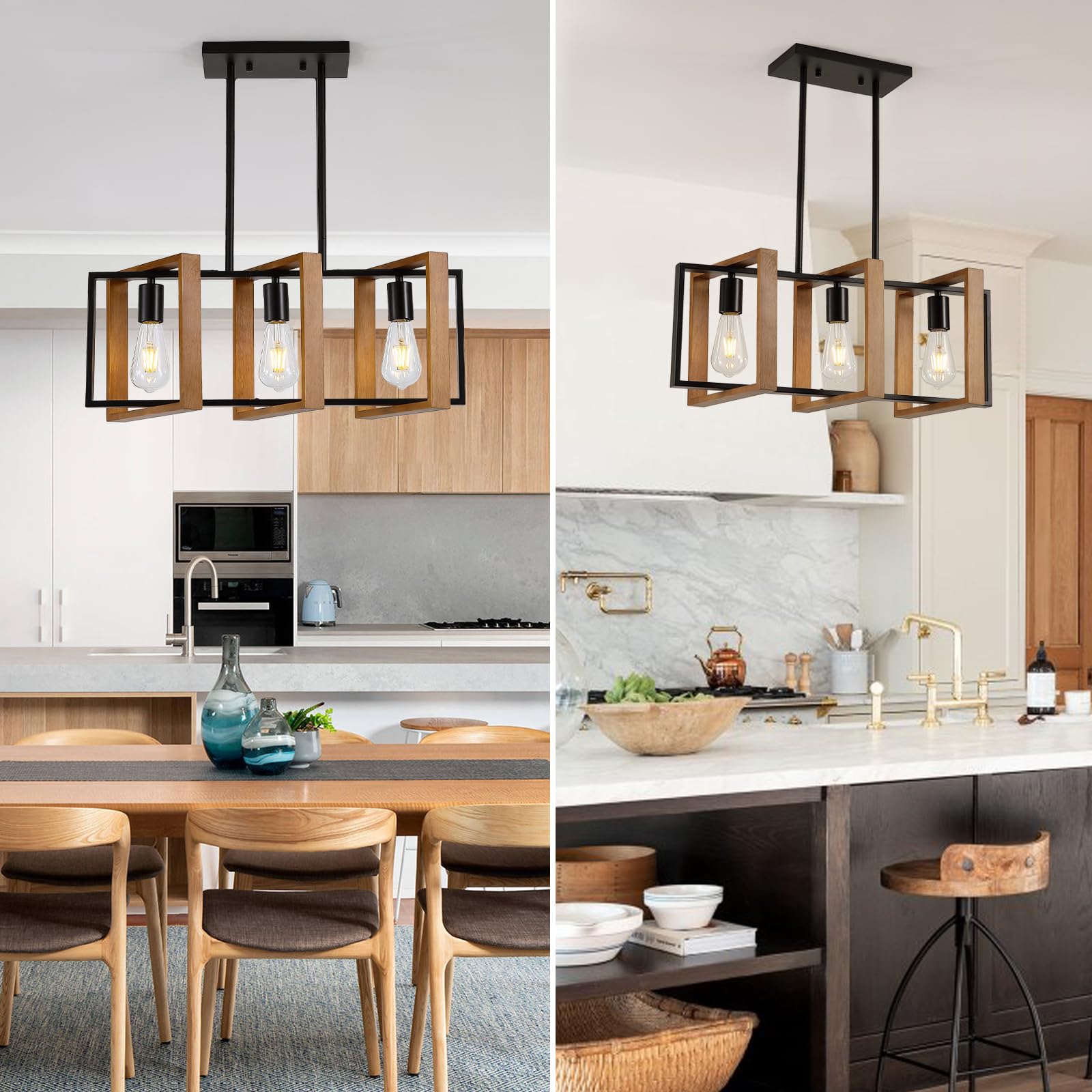 23.6'' Kitchen Island Lighting,3 Lights Dining Table Chandelier, Rectangle Island Light For Dining&Living Room, Foyer Hallway,E2