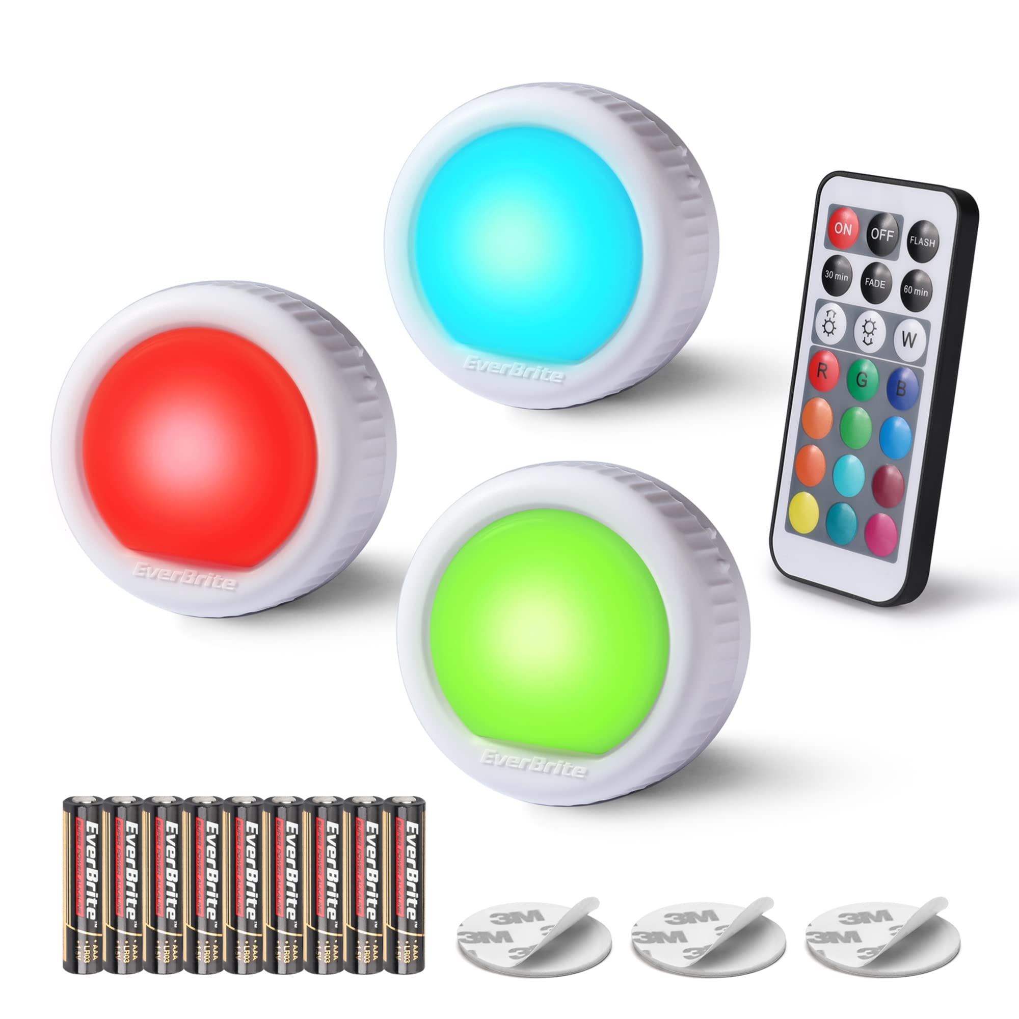 EverBrite Tap Light, Push Light, LED Puck Lights with 12 RGB Colors, Wireless Touch Light Under Cabinet, 80 Lumens Night Light f