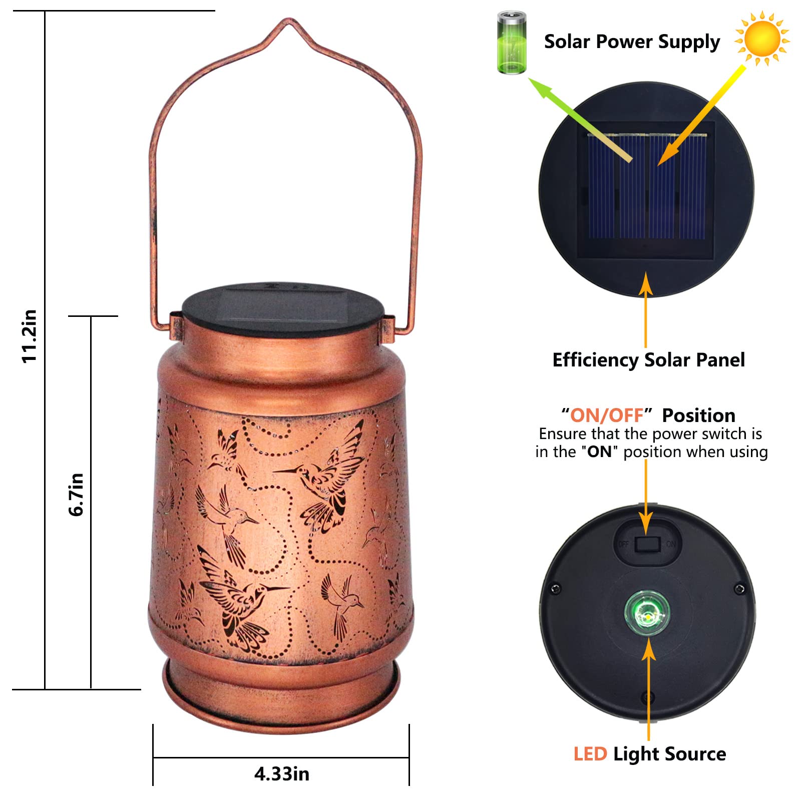 2 Pack Solar Hummingbird Lanterns Outdoor Hanging Decor Lantern,Waterproof Hollow Out Metal Decorative Garden Light,Graceful Dec