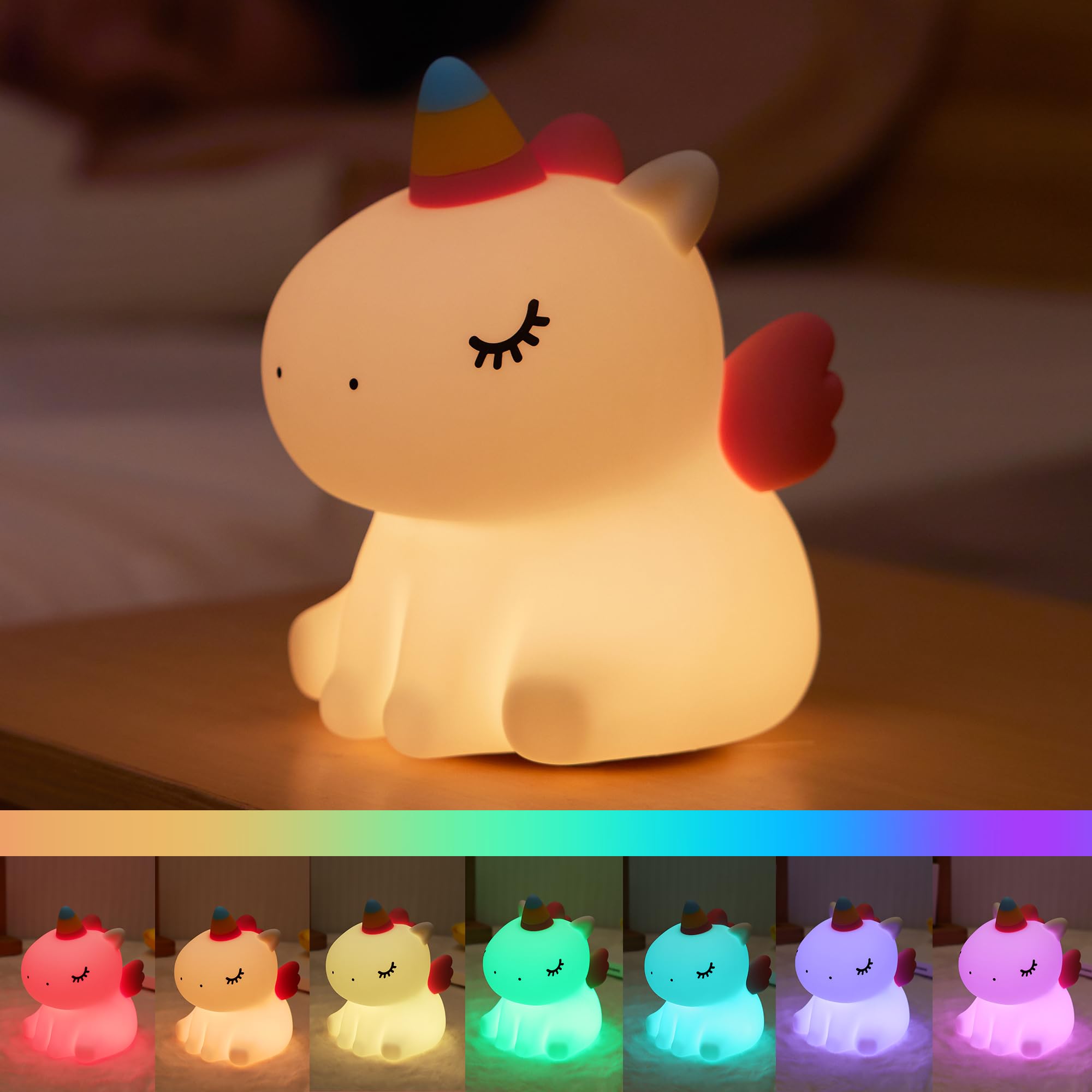 AGEK Unicorn Night Light for Kids, Cute Silicone Nursery Night Light Dimmable LED Squishy Unicorn Lamp Rechargeable Bedside Touc