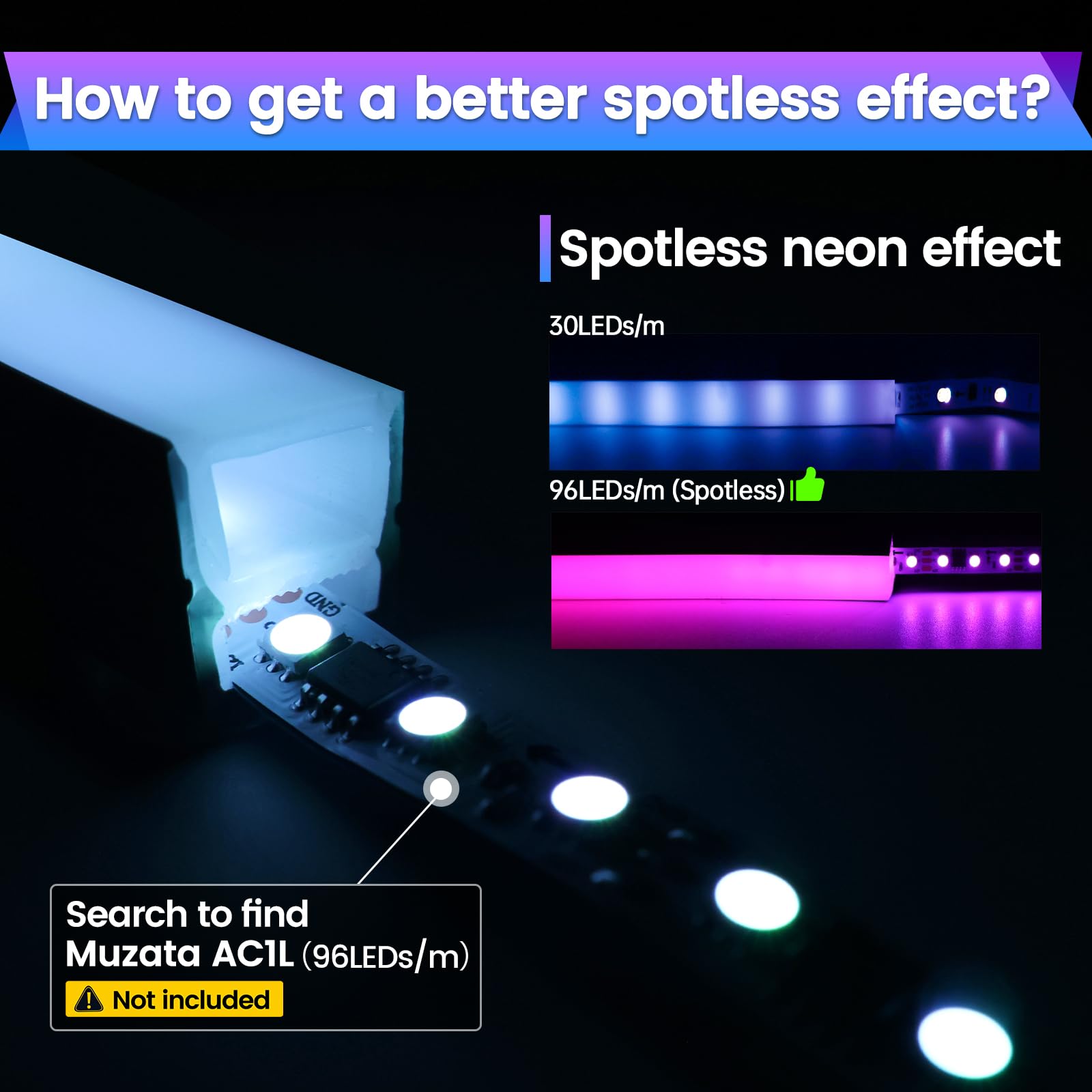 Muzata Silicone LED Channel, IP67 Waterproof, 16.5FT, Vinyl Metal, Neon, Model USC4